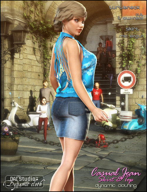 Casual Jean Skirt and Top Casual Jean Skirt and Top by: OptiTex, 3D Models by Daz 3D