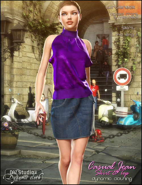 Casual Jean Skirt and Top by: OptiTex, 3D Models by Daz 3D