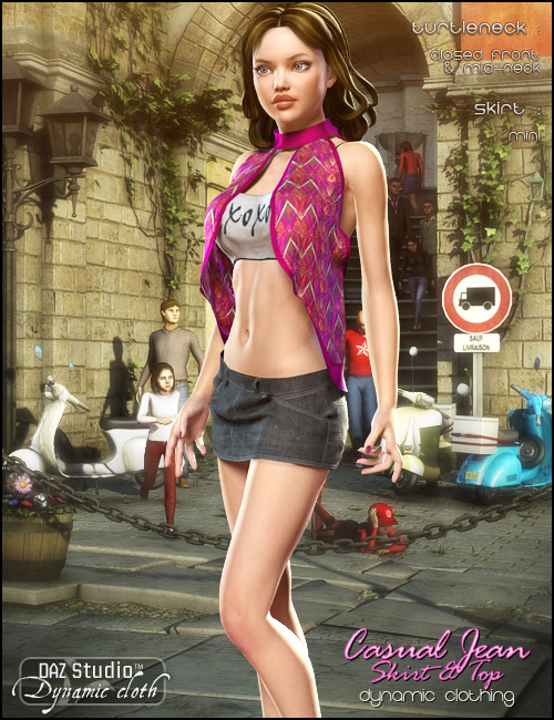 Casual Jean Skirt and Top by: OptiTex, 3D Models by Daz 3D
