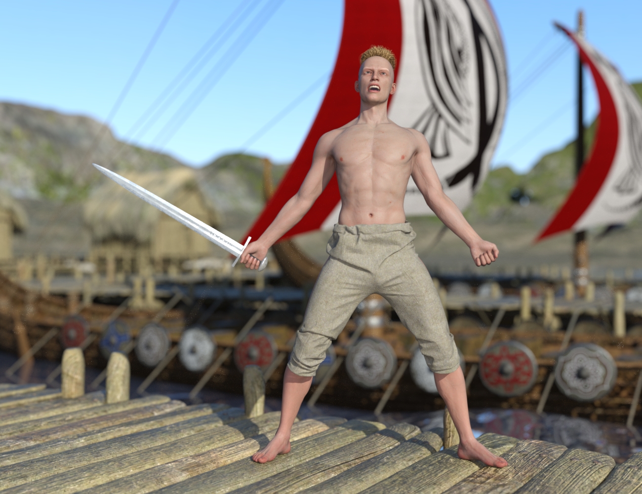 Viking Sword and Sword Poses for Genesis 8 and 9 by: Five13, 3D Models by Daz 3D