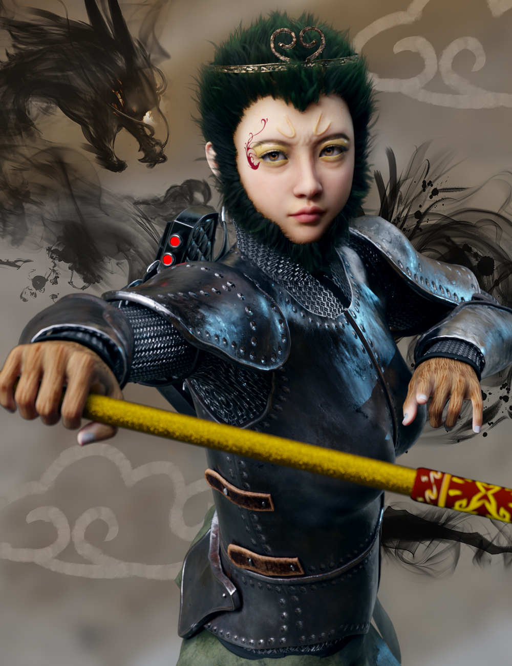 Vo Golden Cudgel and Monkey Boxing Poses for Genesis 8.1 Female
