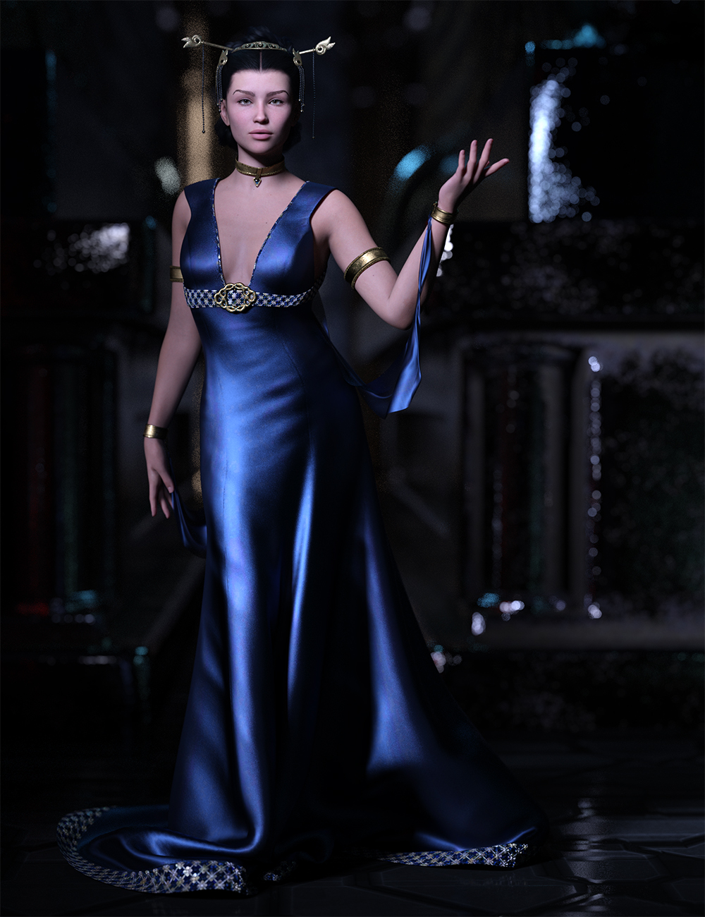 dForce CB Saffron Dress Set for Genesis 9 by: CynderBlue, 3D Models by Daz 3D