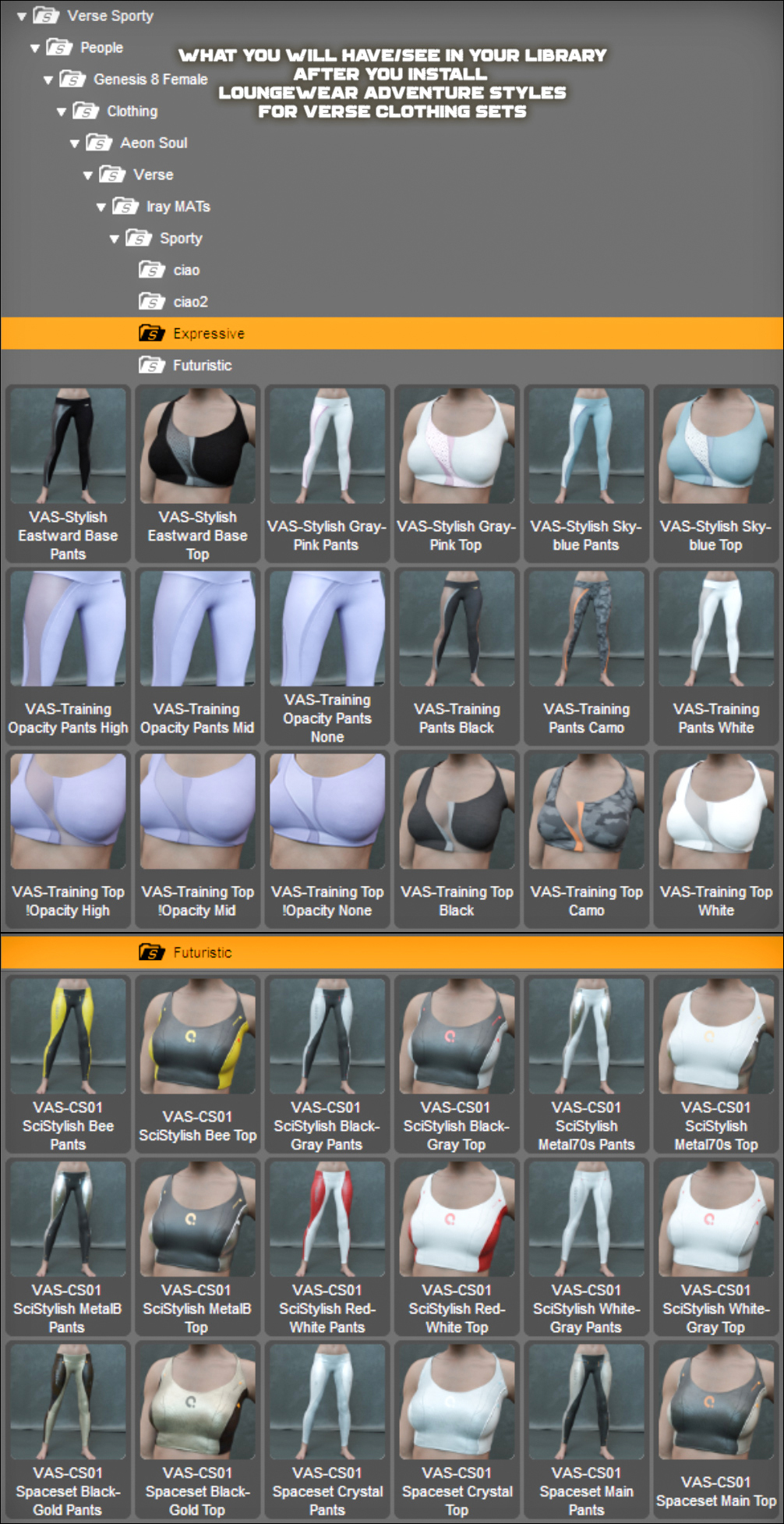 Sporty Styles for Verse Clothing Sets Sporty Styles for Verse Clothing Sets by: Aeon Soul, 3D Models by Daz 3D