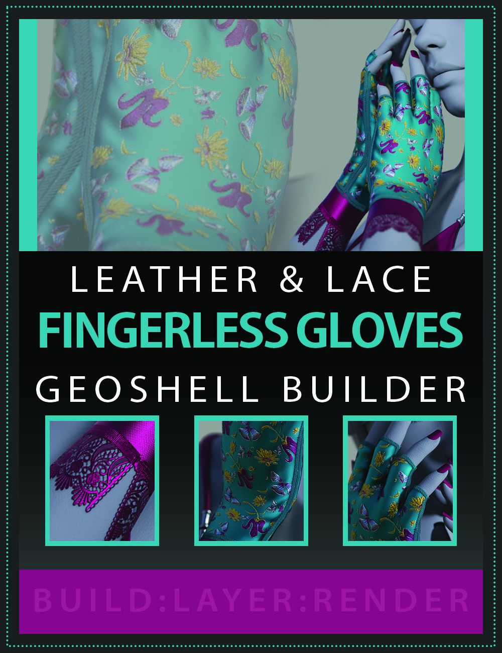 Leather and Lace Fingerless Glove Builder for Genesis 9 by: ForbiddenWhispers, 3D Models by Daz 3D