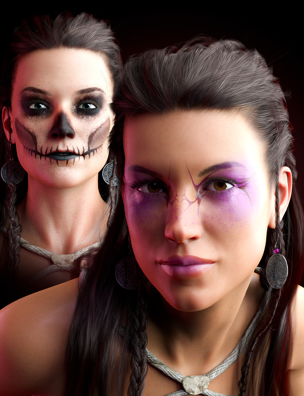 M3D Fantasy Makeup Geoshell and Earrings for Genesis 8 and 8.1 Females by: Matari3D, 3D Models by Daz 3D