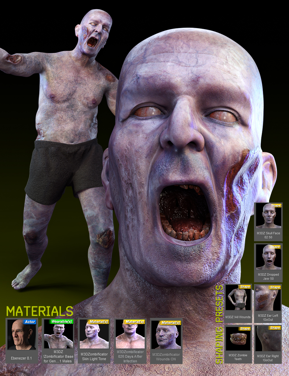 M3D Zombienator for Genesis 8.1 Male by: Matari3D, 3D Models by Daz 3D