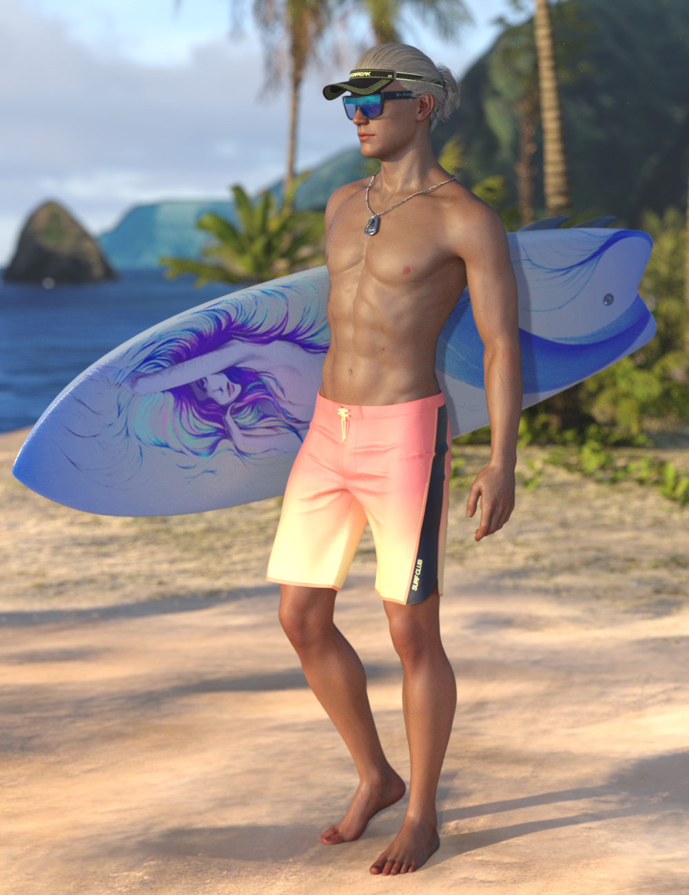 Chasing Summer Accessories and Poses for Genesis 8.1 Males by: Blue Rabbit, 3D Models by Daz 3D