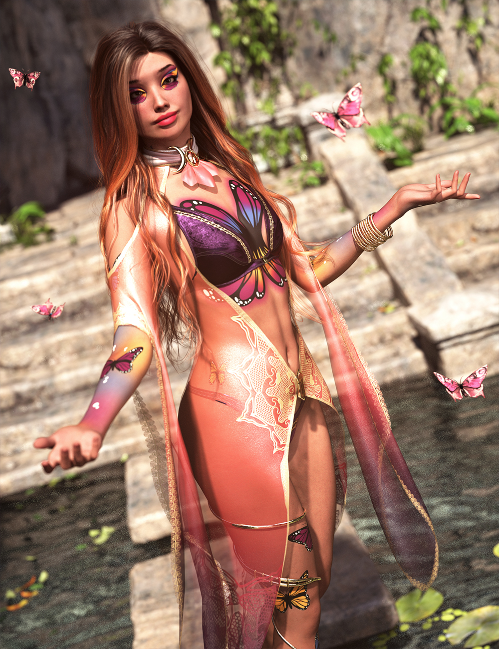Butterfly Body Art and Makeup LIE for Genesis 9 by: 3D Sugar, 3D Models by Daz 3D