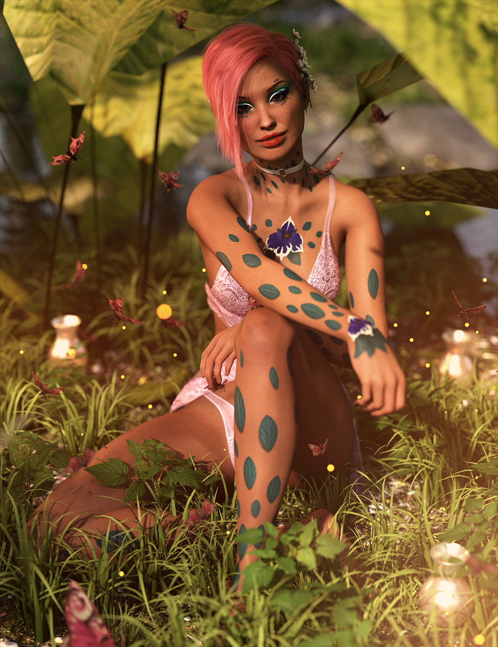 Leaves Body Art and Makeup LIE for Genesis 9 by: 3D Sugar, 3D Models by Daz 3D