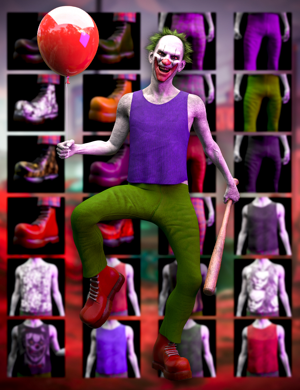 dForce M3DCG Clown Outfit and Poses for Genesis 8 and 8.1 Males | Daz 3D