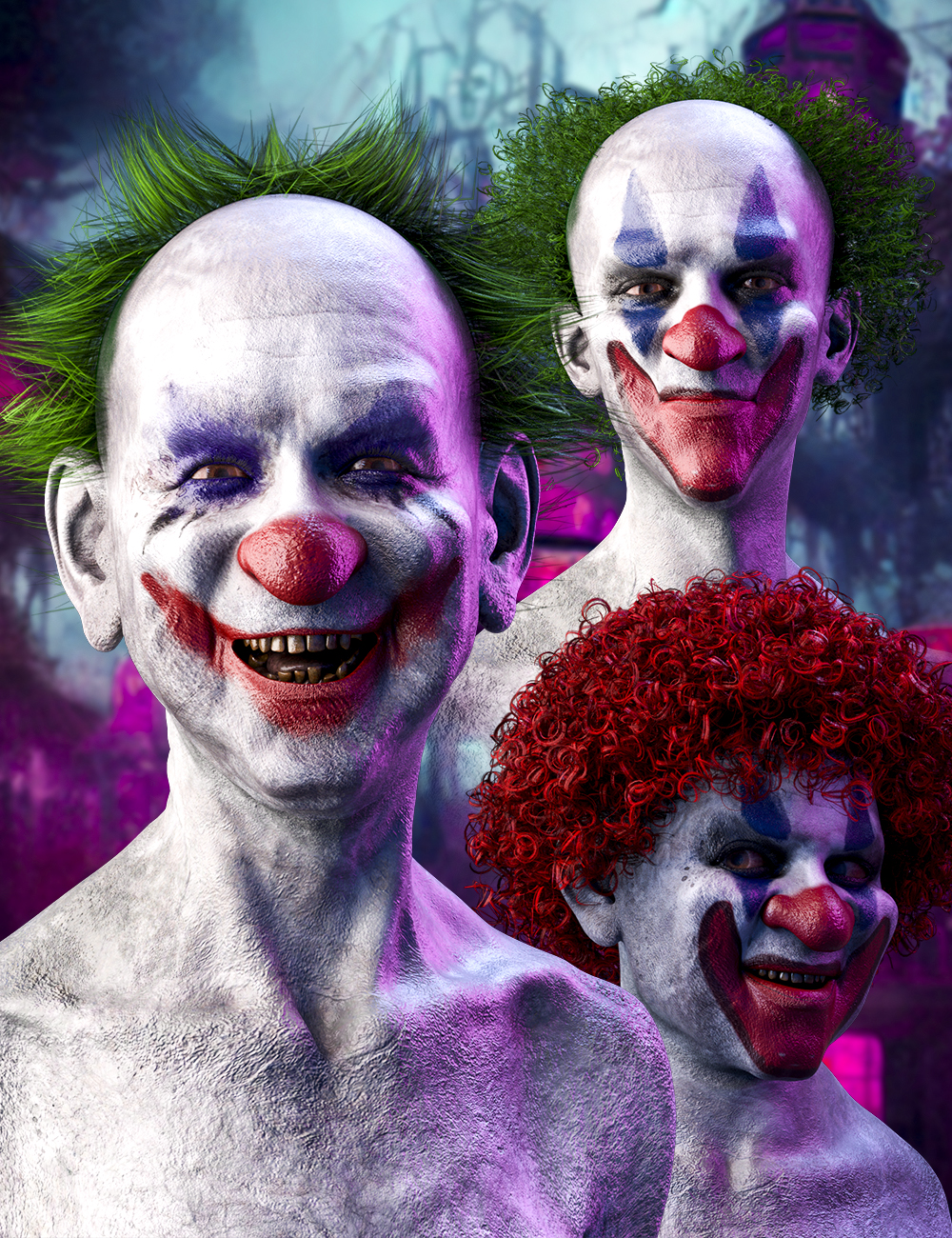 M3DCG Clown Hair Set for Genesis 8 and 8.1 Males by: Matari3D, 3D Models by Daz 3D
