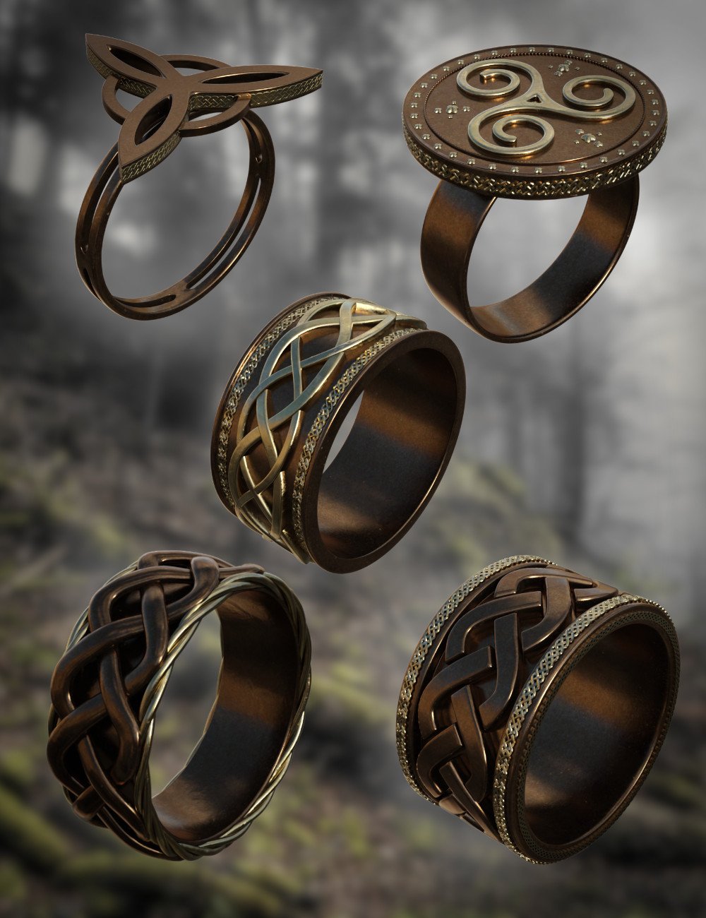 Celtic Rings for Genesis 8 and 9 by: Fantasyart3D, 3D Models by Daz 3D