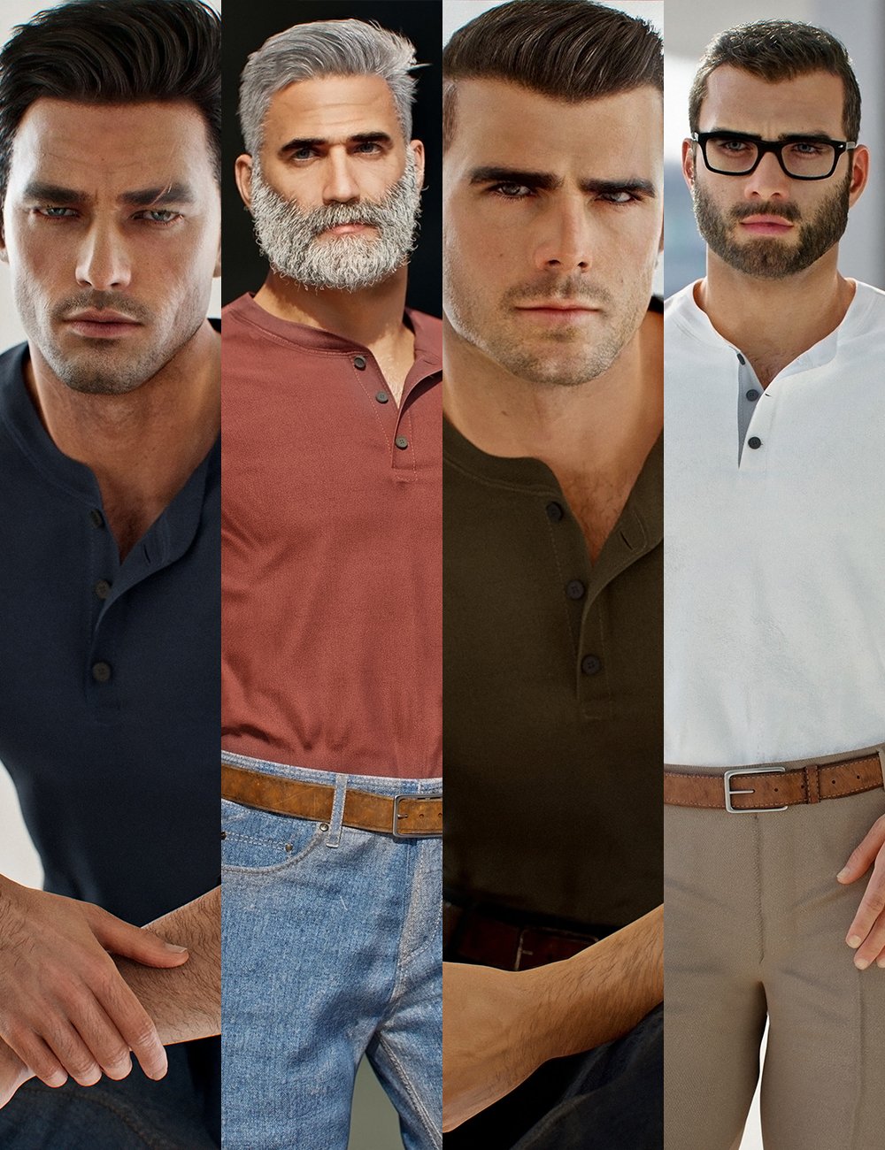 MI Henley Casual Outfit for Genesis 8 and 8.1 Males by: mal3Imagery, 3D Models by Daz 3D