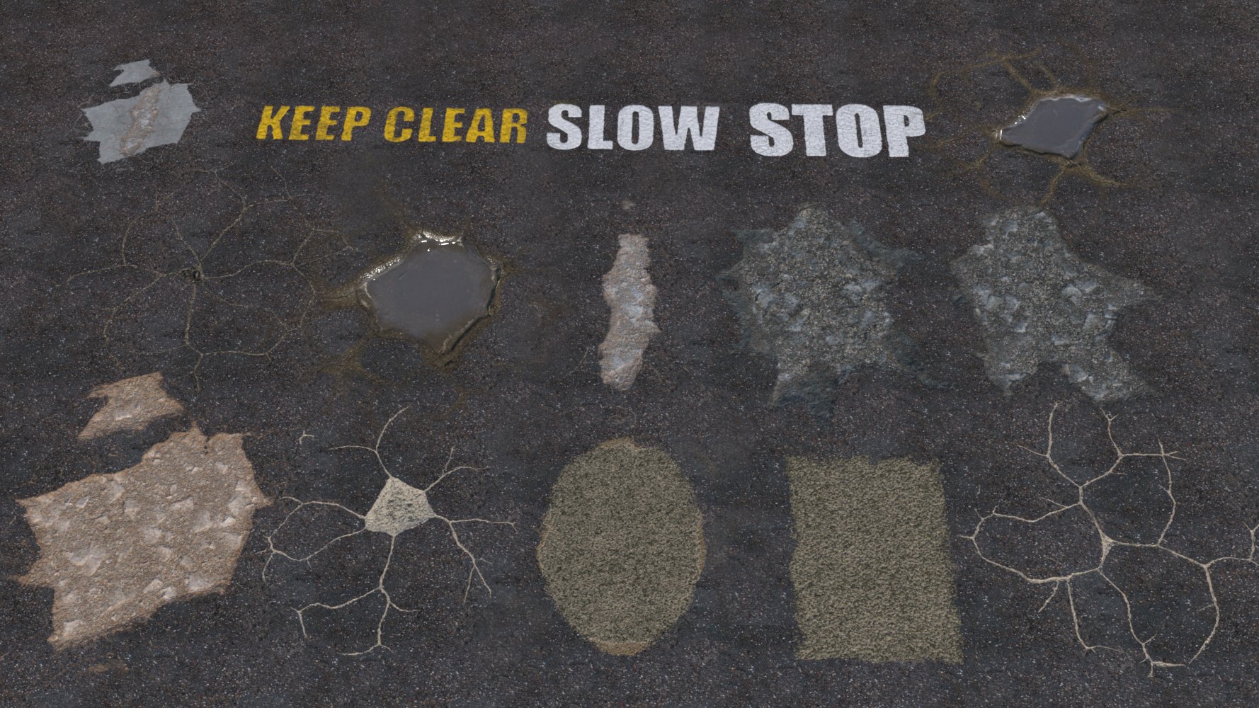 Road Markings and Potholes - Decals for Daz Studio Road Markings and Potholes - Decals for Daz Studio by: MartinJFrost, 3D Models by Daz 3D