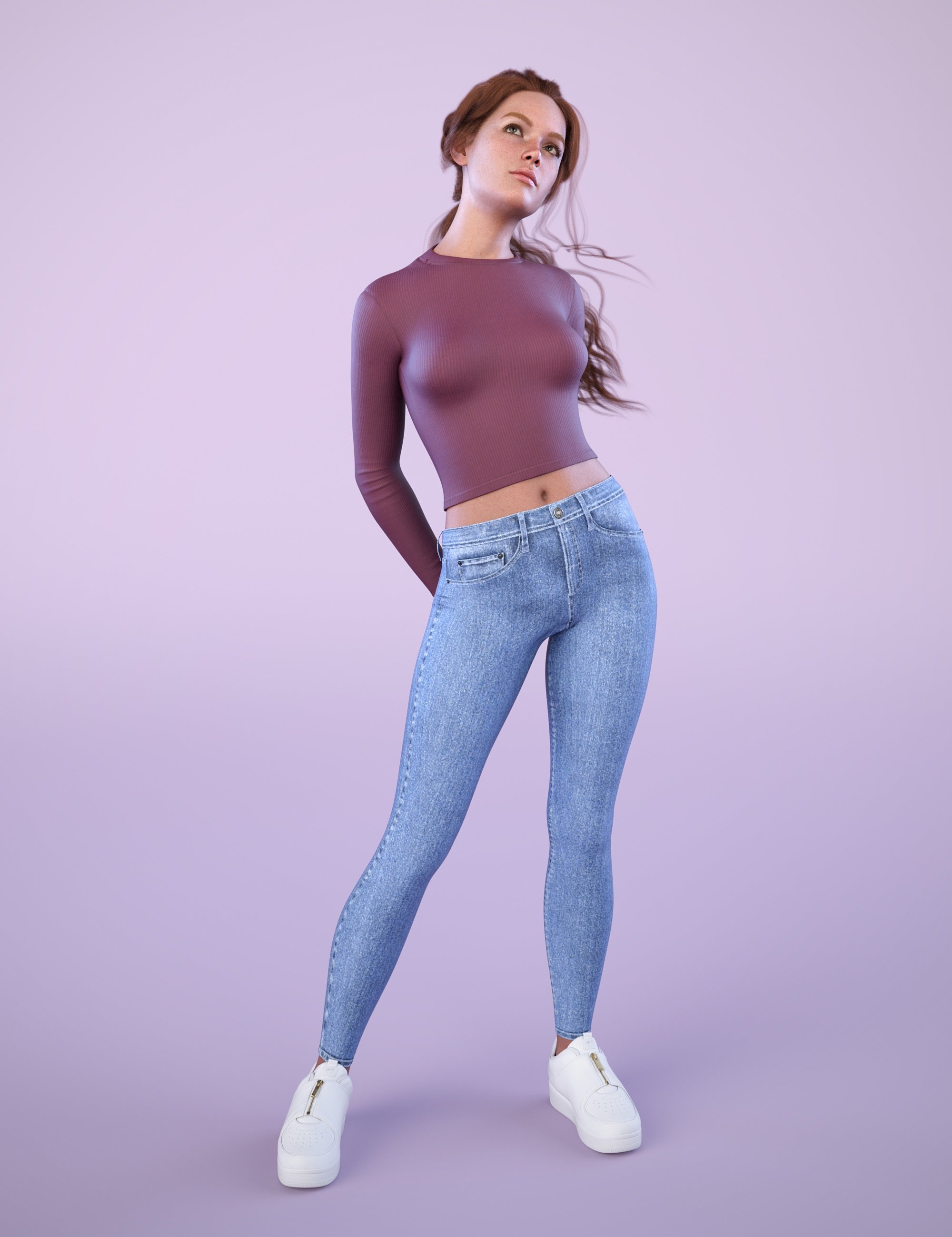 NG High Waist Skinny Jeans Outfit for Genesis 9 by: NewGuy, 3D Models by Daz 3D