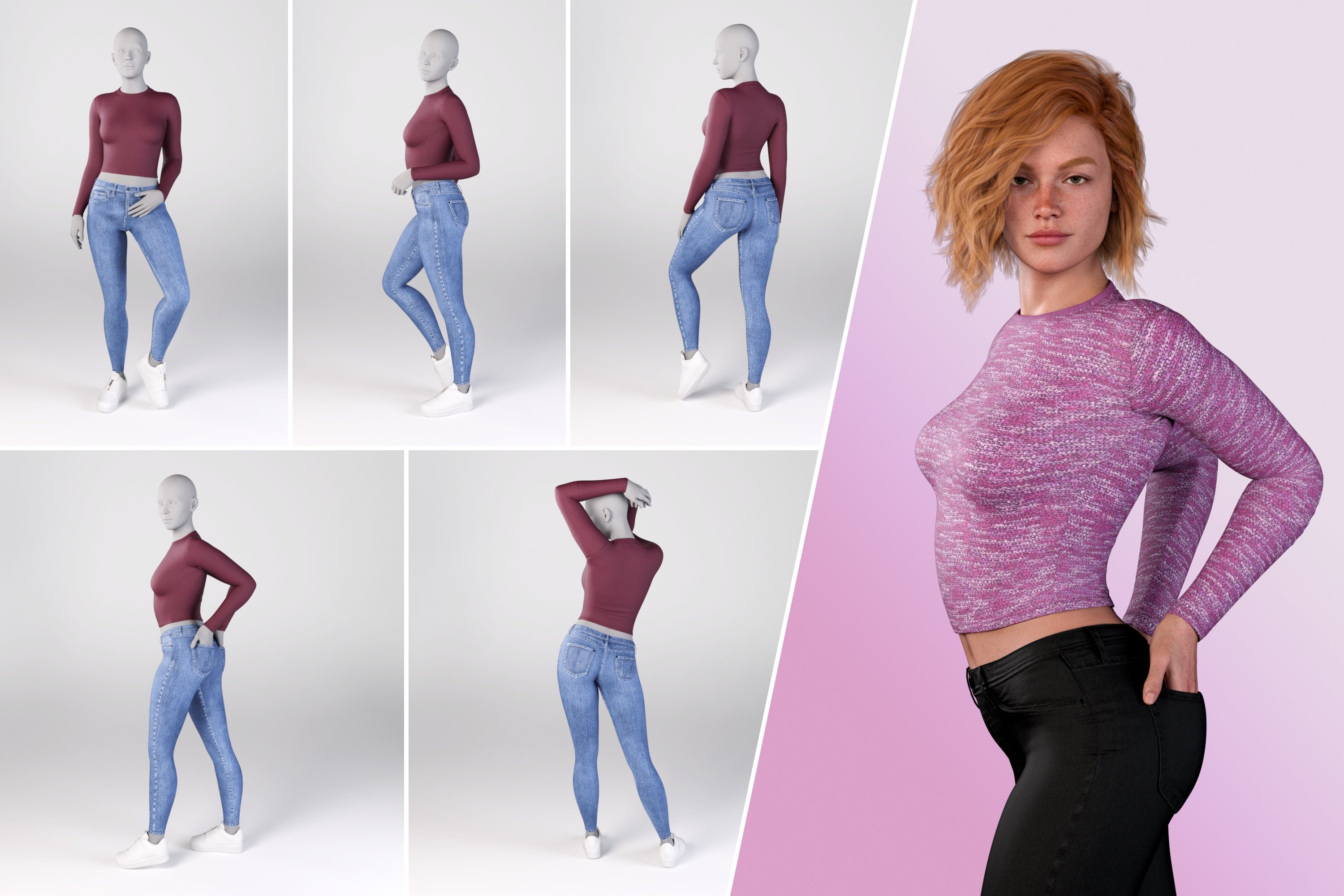 Ng High Waist Skinny Jeans Outfit Poses For Genesis 9 And Victoria 9 Daz 3d