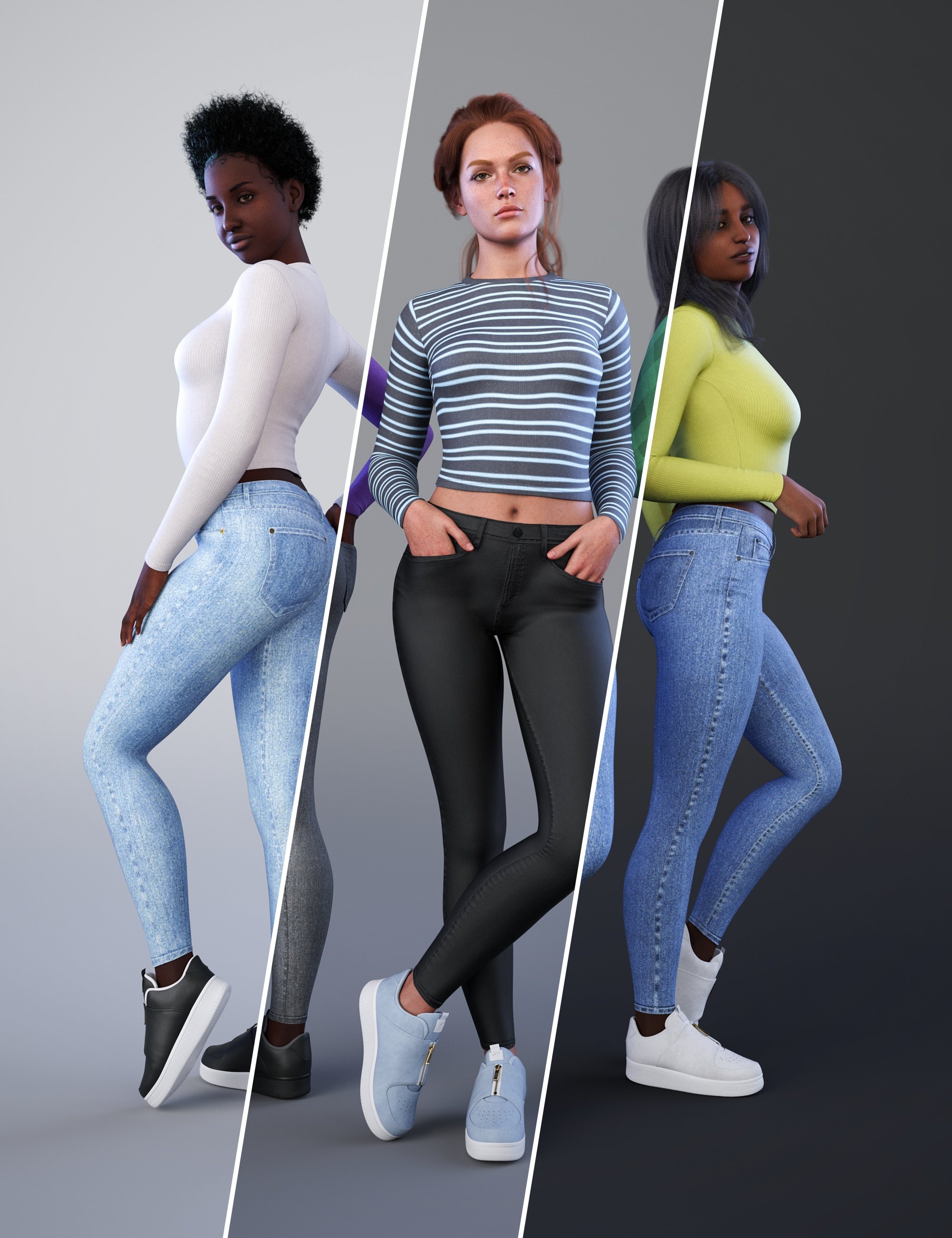 NG High Waist Skinny Jeans Outfit Bundle for Genesis 9 by: NewGuy, 3D Models by Daz 3D