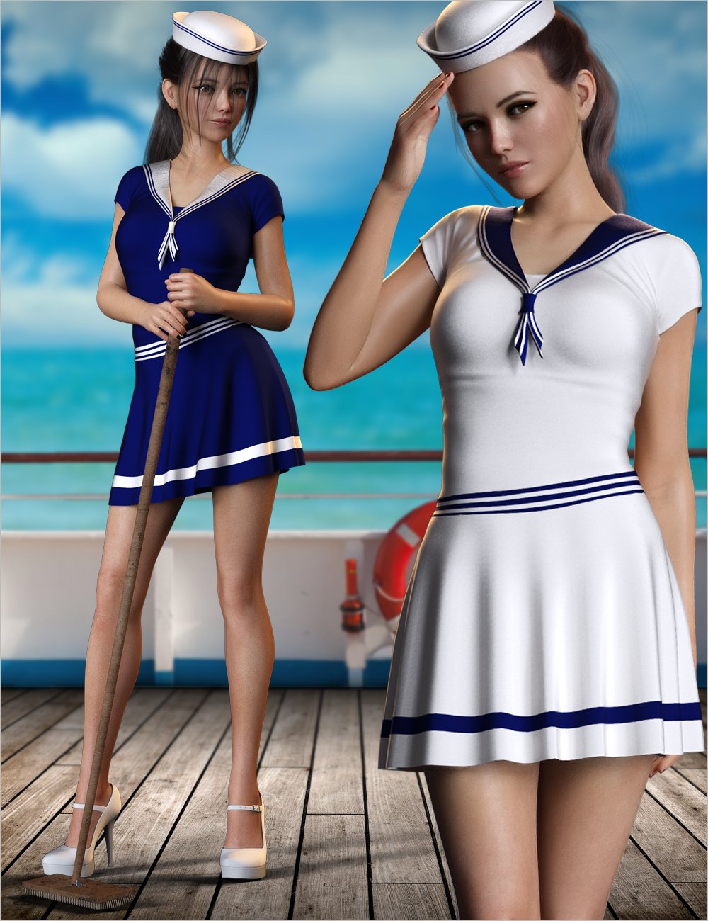 dForce Navy Sailor Outfit Set for Genesis 8 and 8.1 Females by: MytilusProShot, 3D Models by Daz 3D