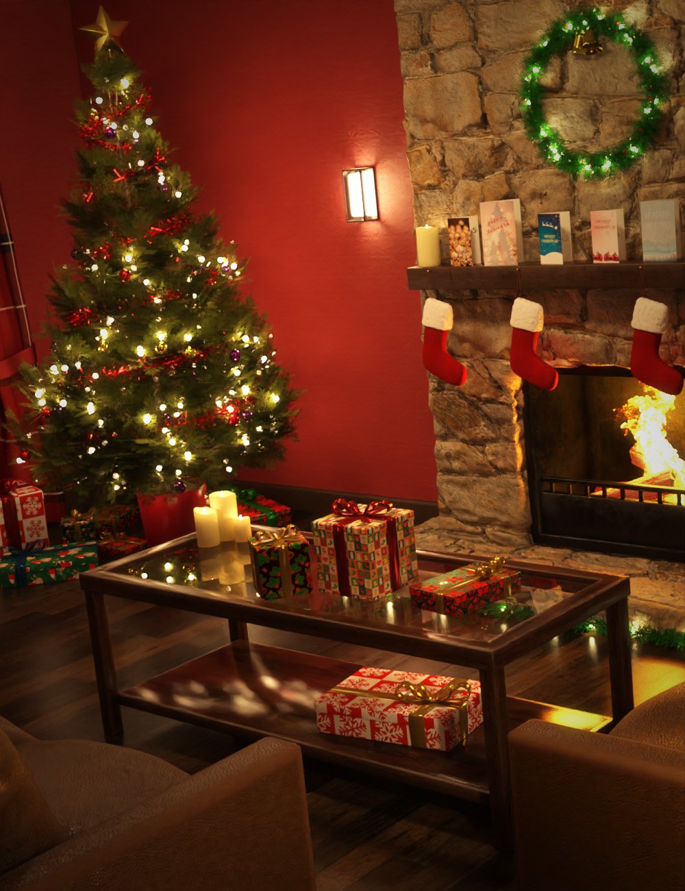Cozy Christmas Lounge by: KindredArts, 3D Models by Daz 3D