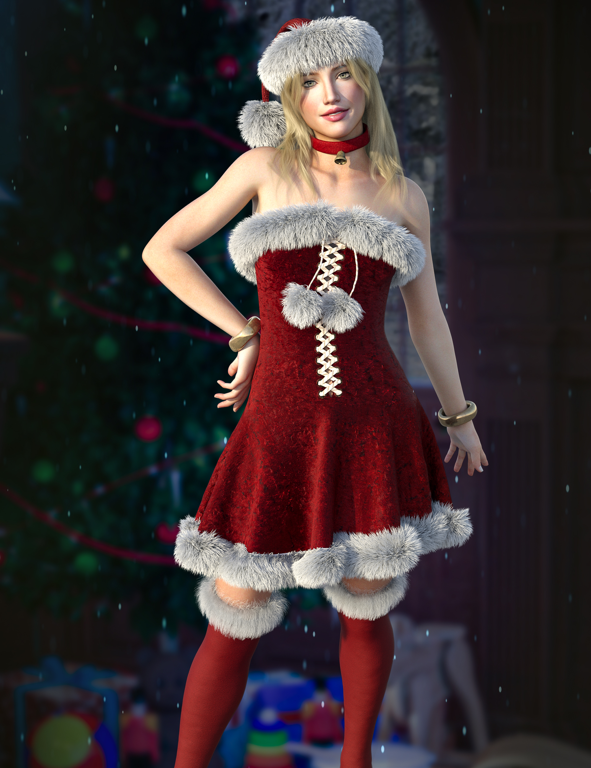 dForce Bethany Christmas Outfit for Genesis 8, 8.1, and 9 by: Aesthetic HouseSade, 3D Models by Daz 3D