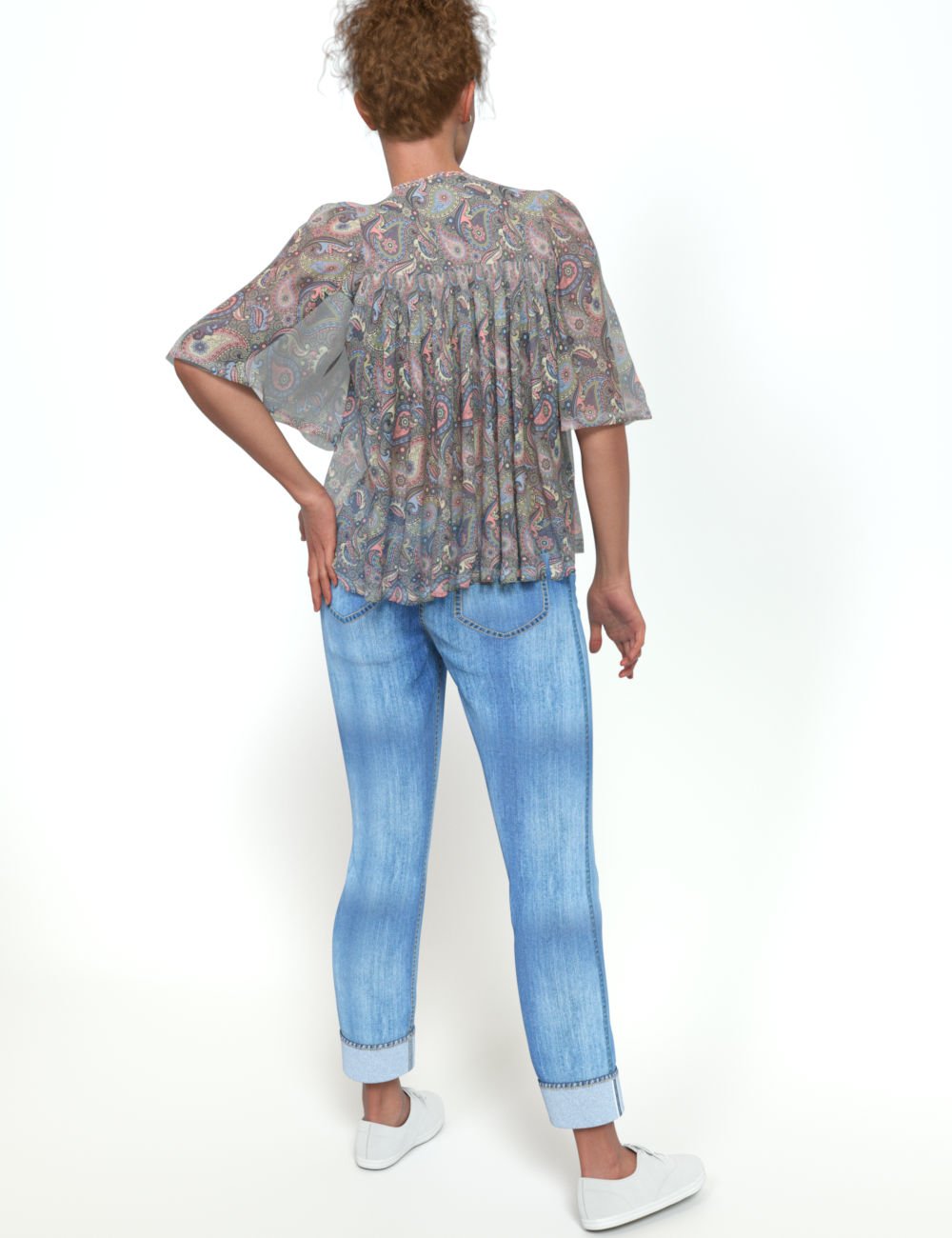 dForce Angie Cuffed Jeans Outfit for Genesis 9 by: WildDesigns, 3D Models by Daz 3D