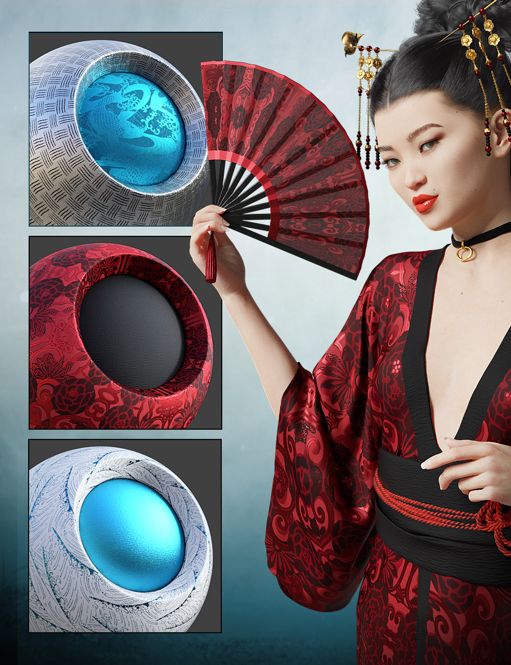 Ultra Shaders: Japanese Fabrics by: Zai by Design, 3D Models by Daz 3D