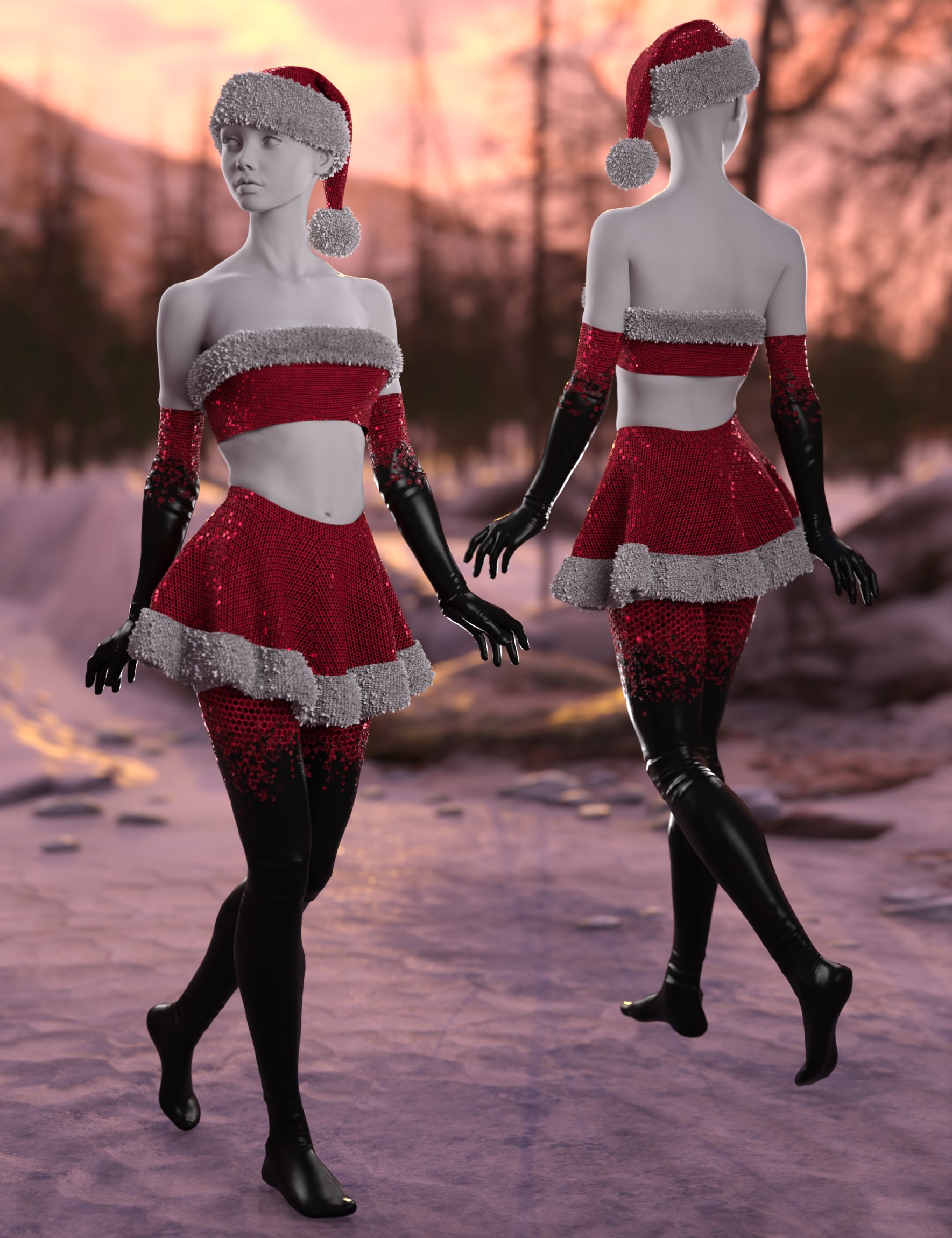 dForce Christmas Isabella Crop Top Outfit for Genesis 9 and Genesis 8 ...