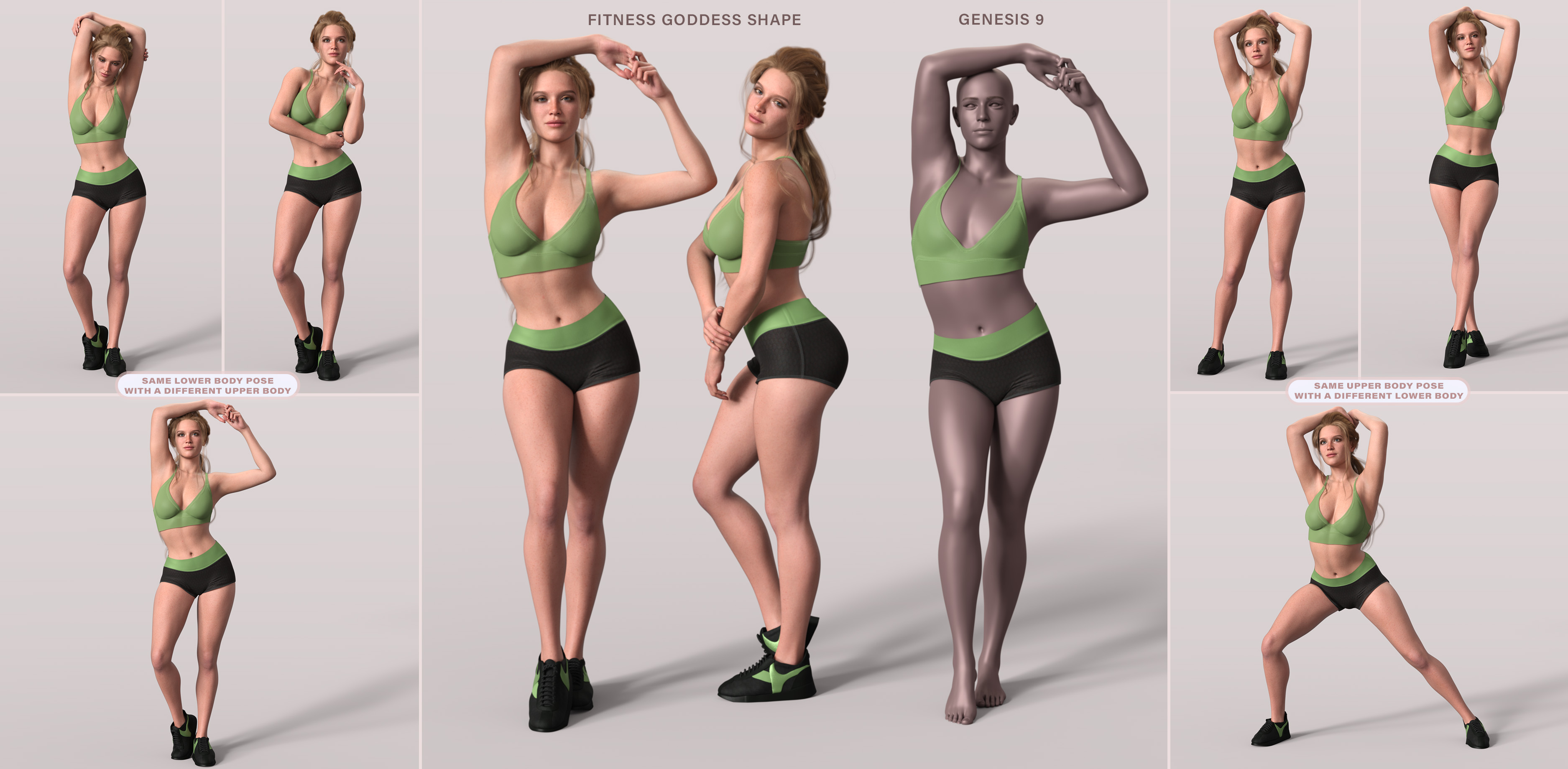Z Fitness Goddess Shape and Pose Mega Set for Genesis 9 by: Zeddicuss, 3D Models by Daz 3D