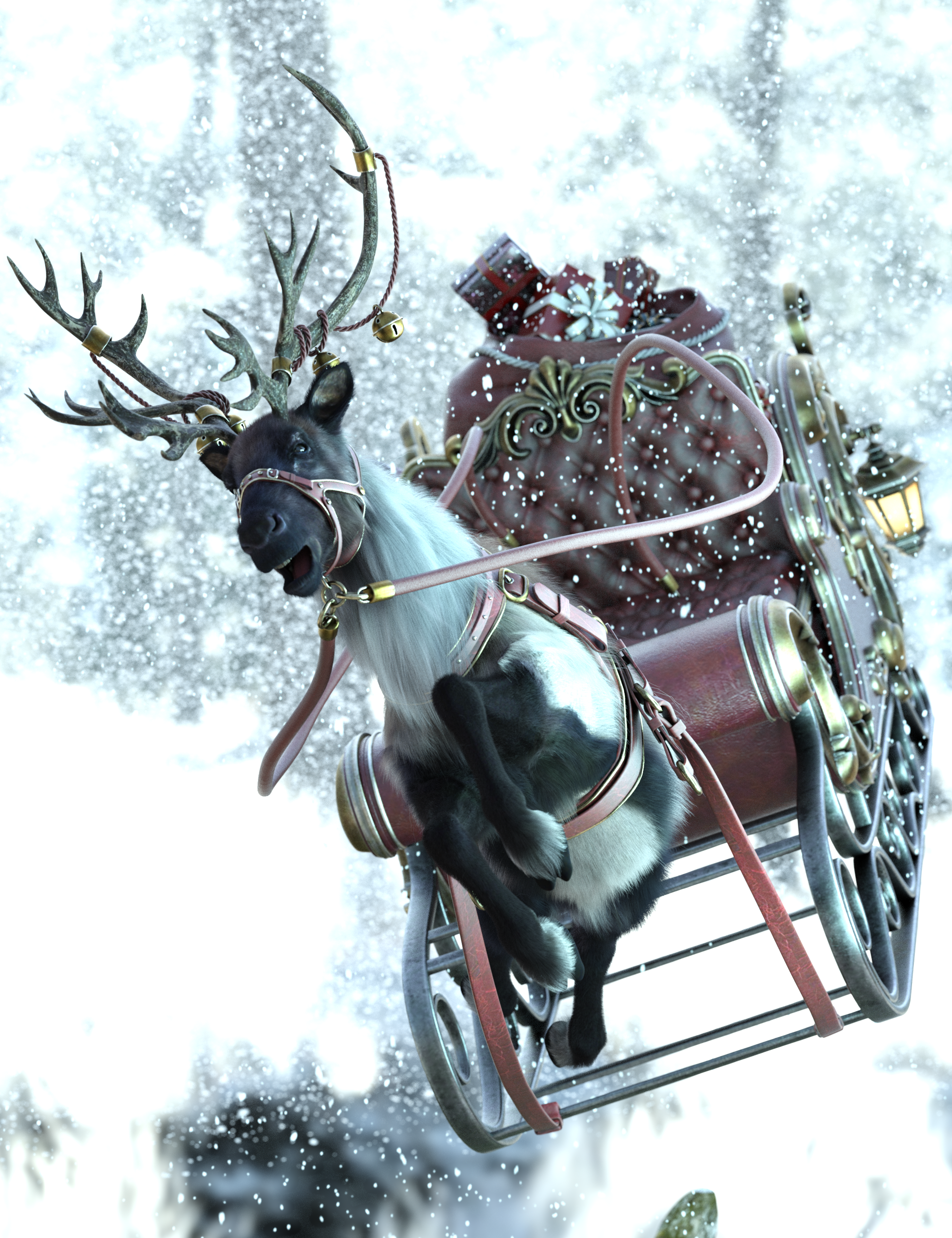 Reindeer Poses for Daz Horse 3 and Sleigh by: Ensary, 3D Models by Daz 3D