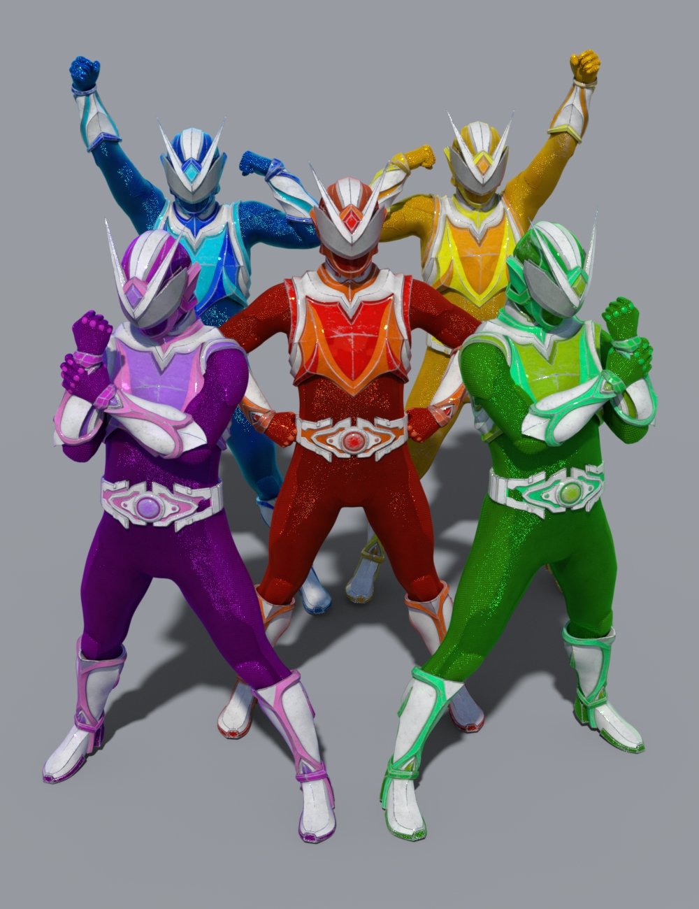 Sentai Poses for Genesis 9 and Victoria 9 by: Jerry Jang, 3D Models by Daz 3D