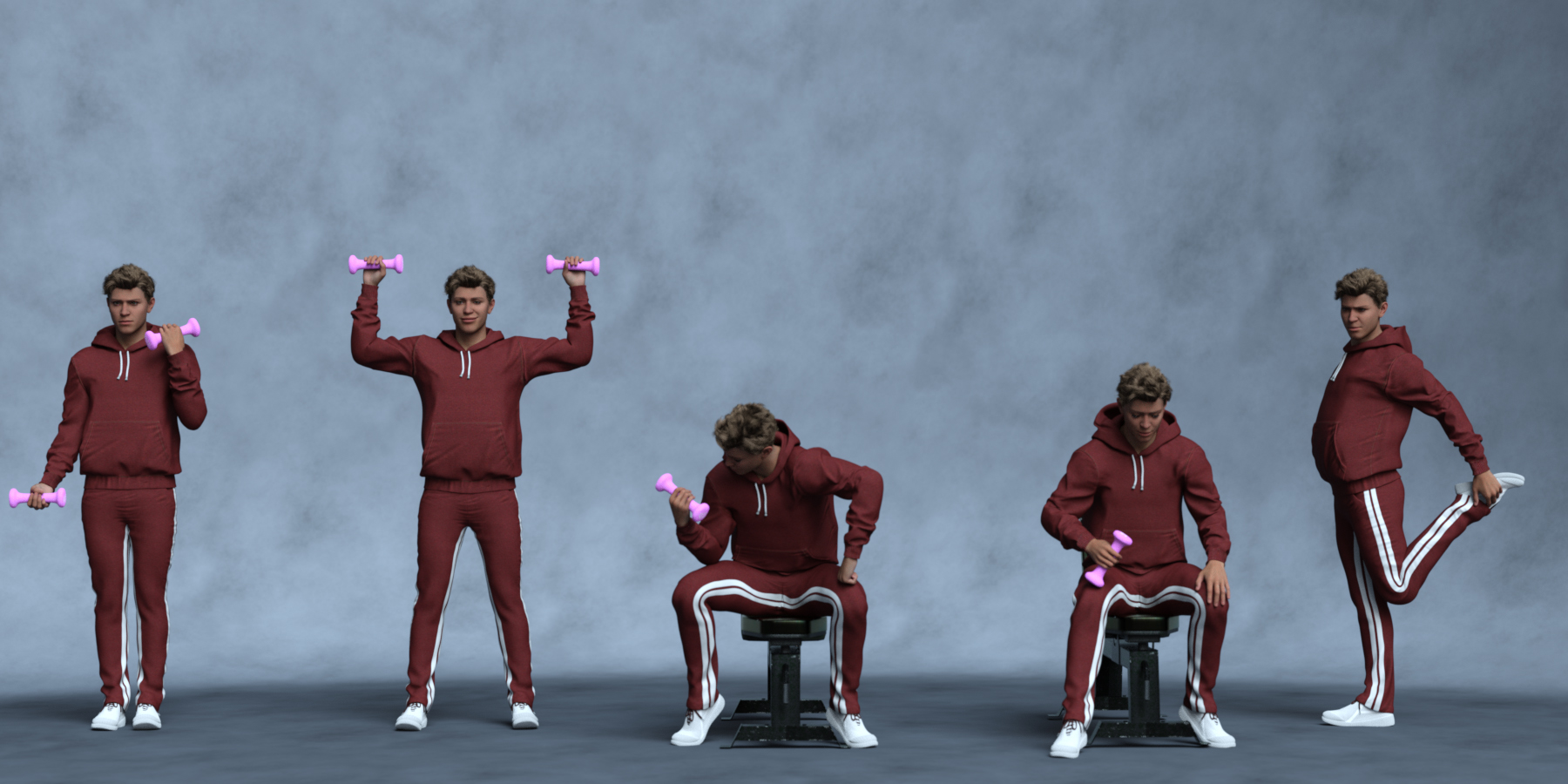 Gym Poses for Genesis 9 and Workout Gear by: Ensary, 3D Models by Daz 3D