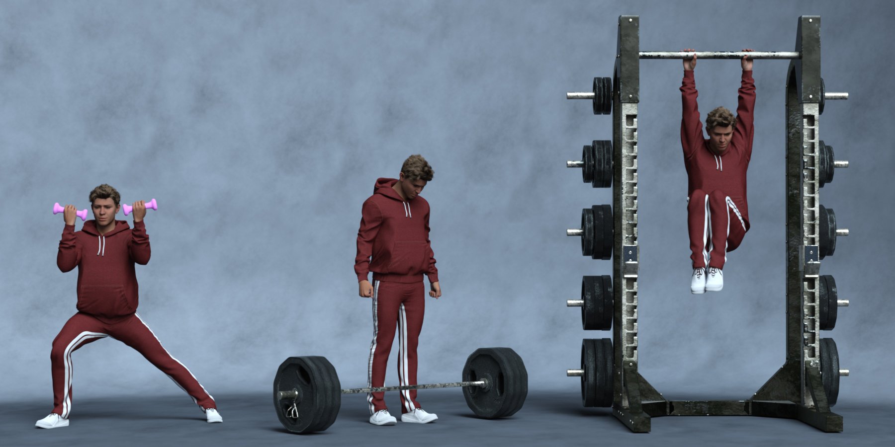 Gym Poses for Genesis 9 and Workout Gear by: Ensary, 3D Models by Daz 3D