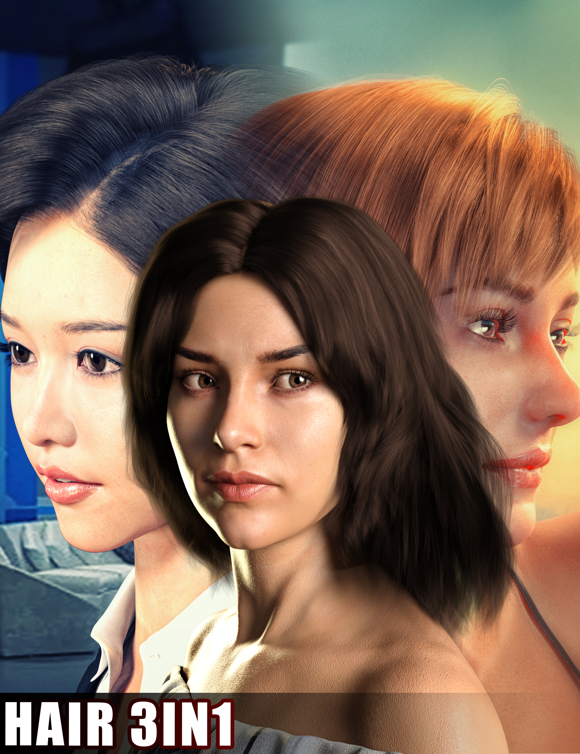 FE 3-in-1 Classic Hair Bundle for Genesis 8 and 8.1 Females by: FeSoul, 3D Models by Daz 3D