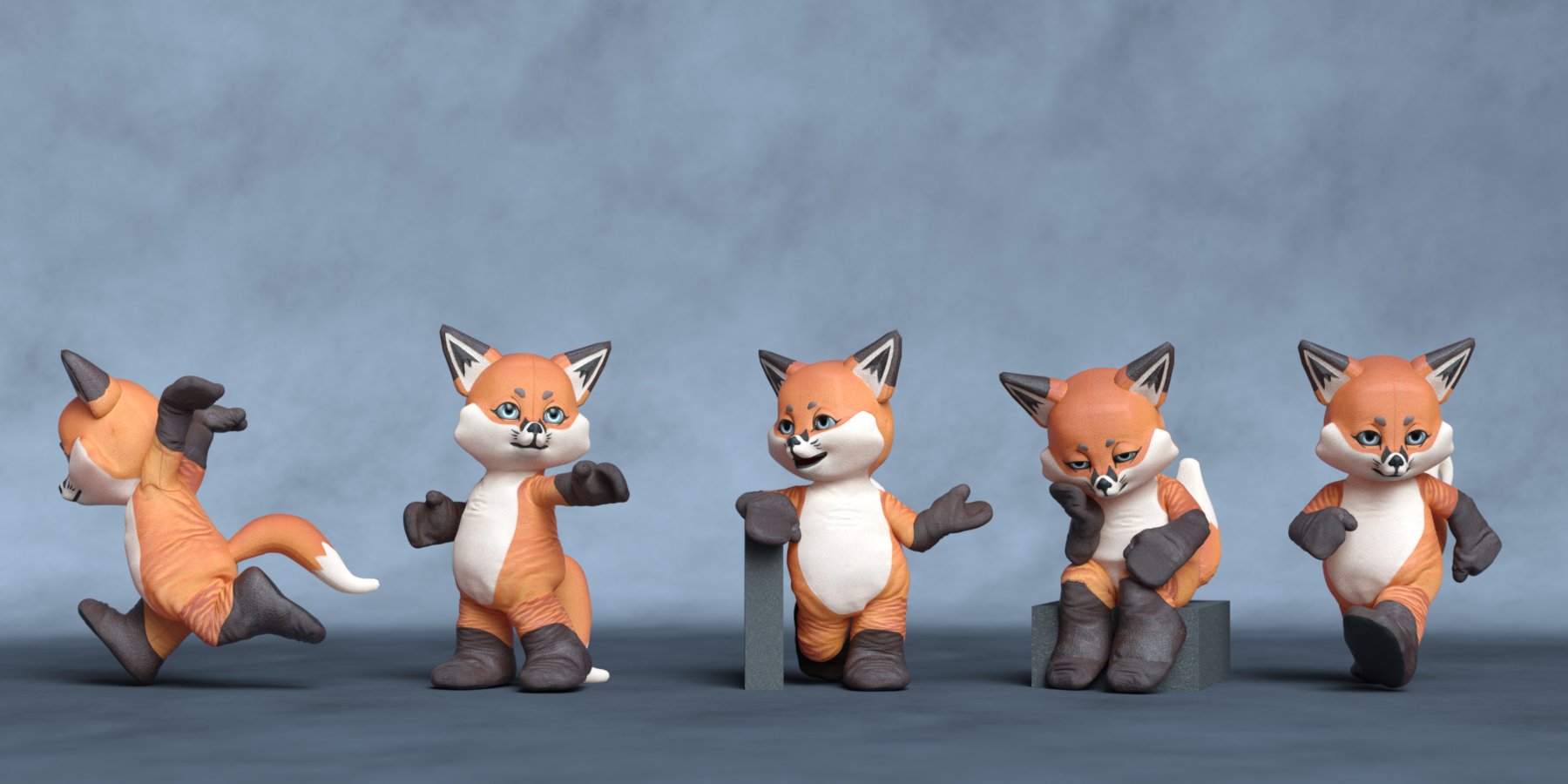 Red Fox Hierarchical Poses for FPE Plushies Foxxy | Daz 3D