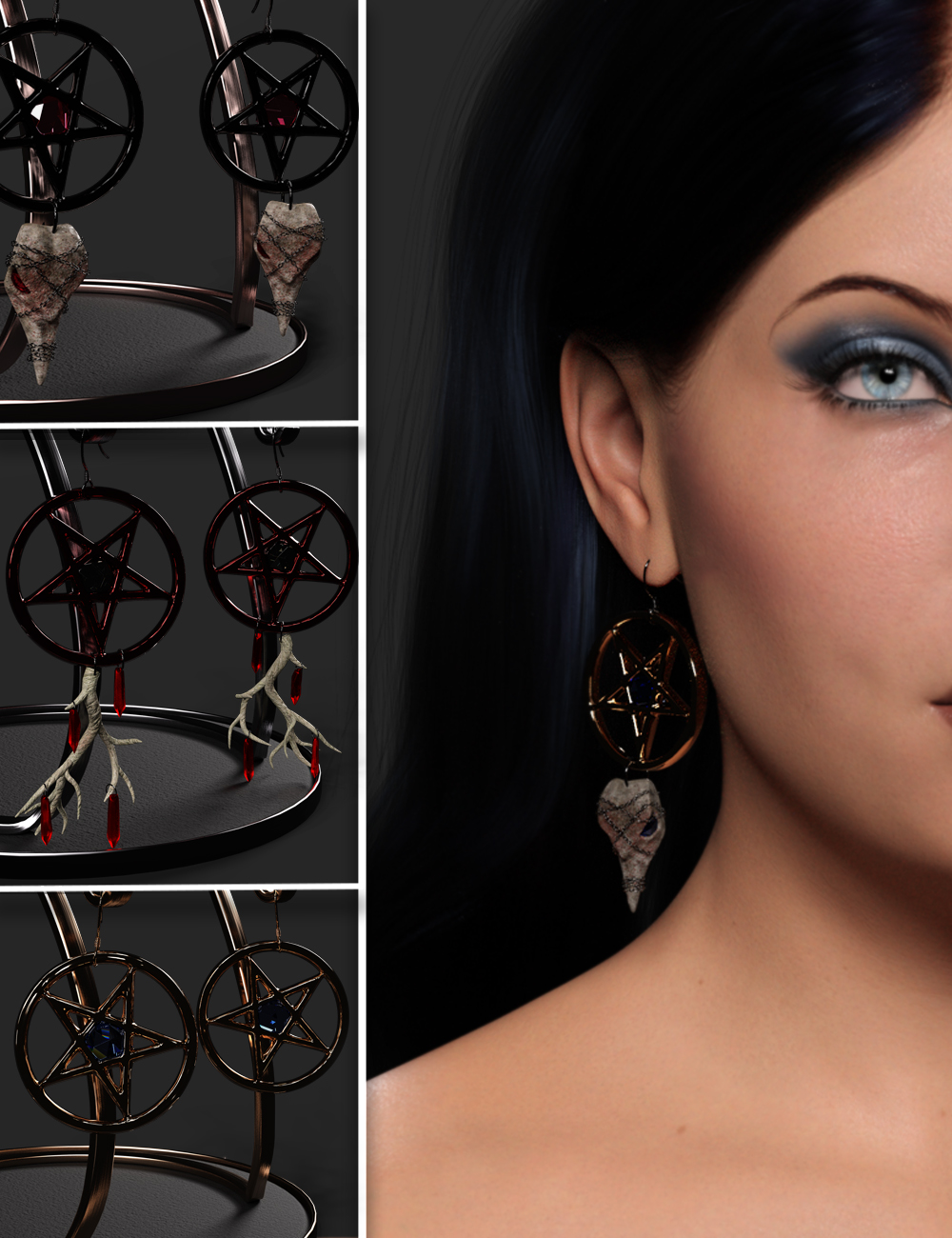 TM Hexed Earrings for Genesis 9 by: TwiztedMetal, 3D Models by Daz 3D
