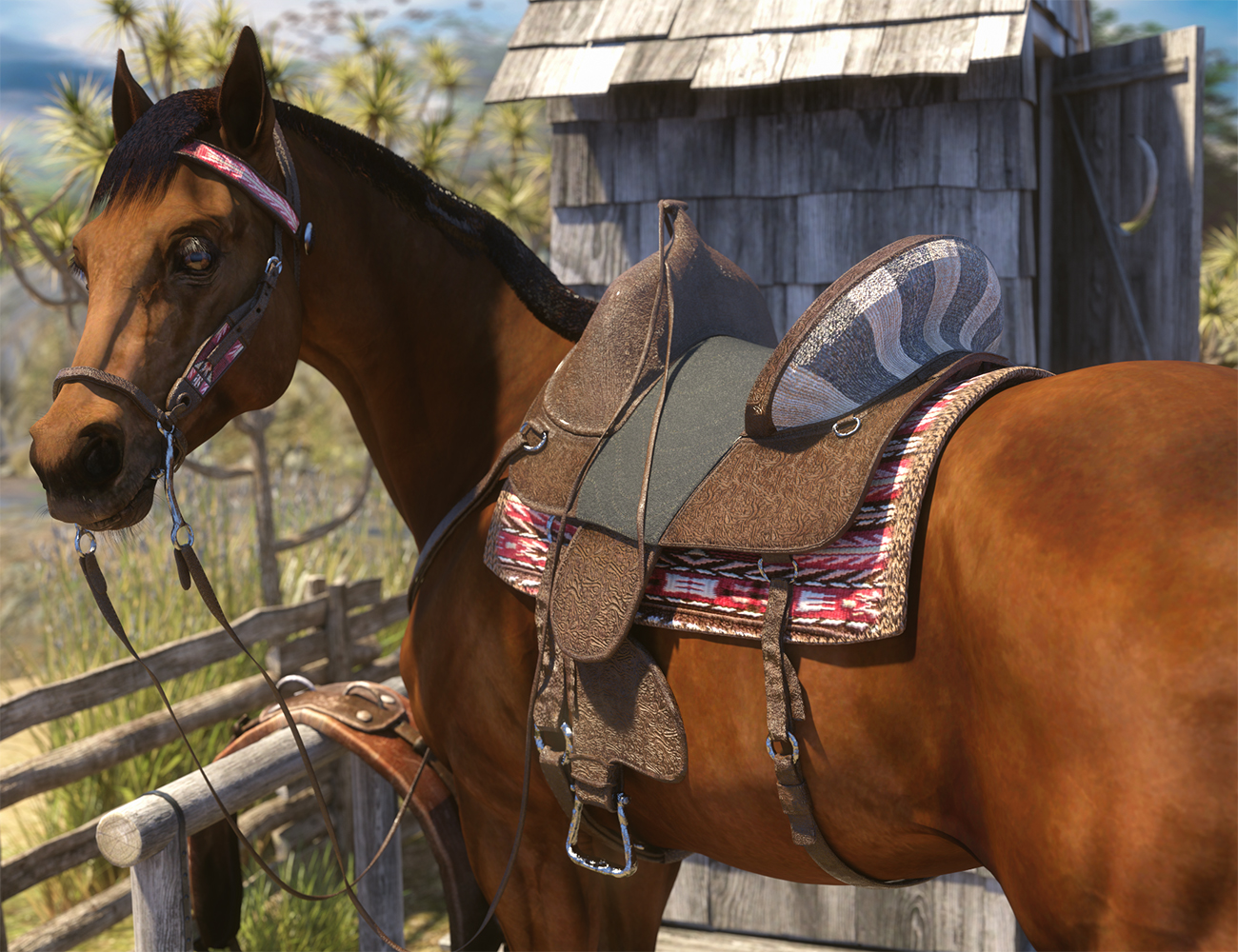 Western Horse Tack for Daz Horse 3 by: Sixus1 Media, 3D Models by Daz 3D