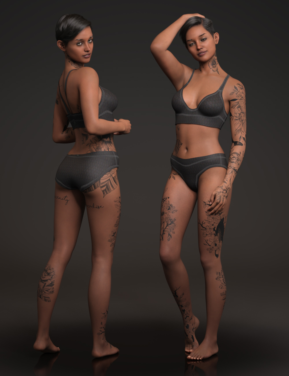 Flowers & Wings LIE Full Body Tattoo Art for Genesis 9 by: 3D Sugar, 3D Models by Daz 3D