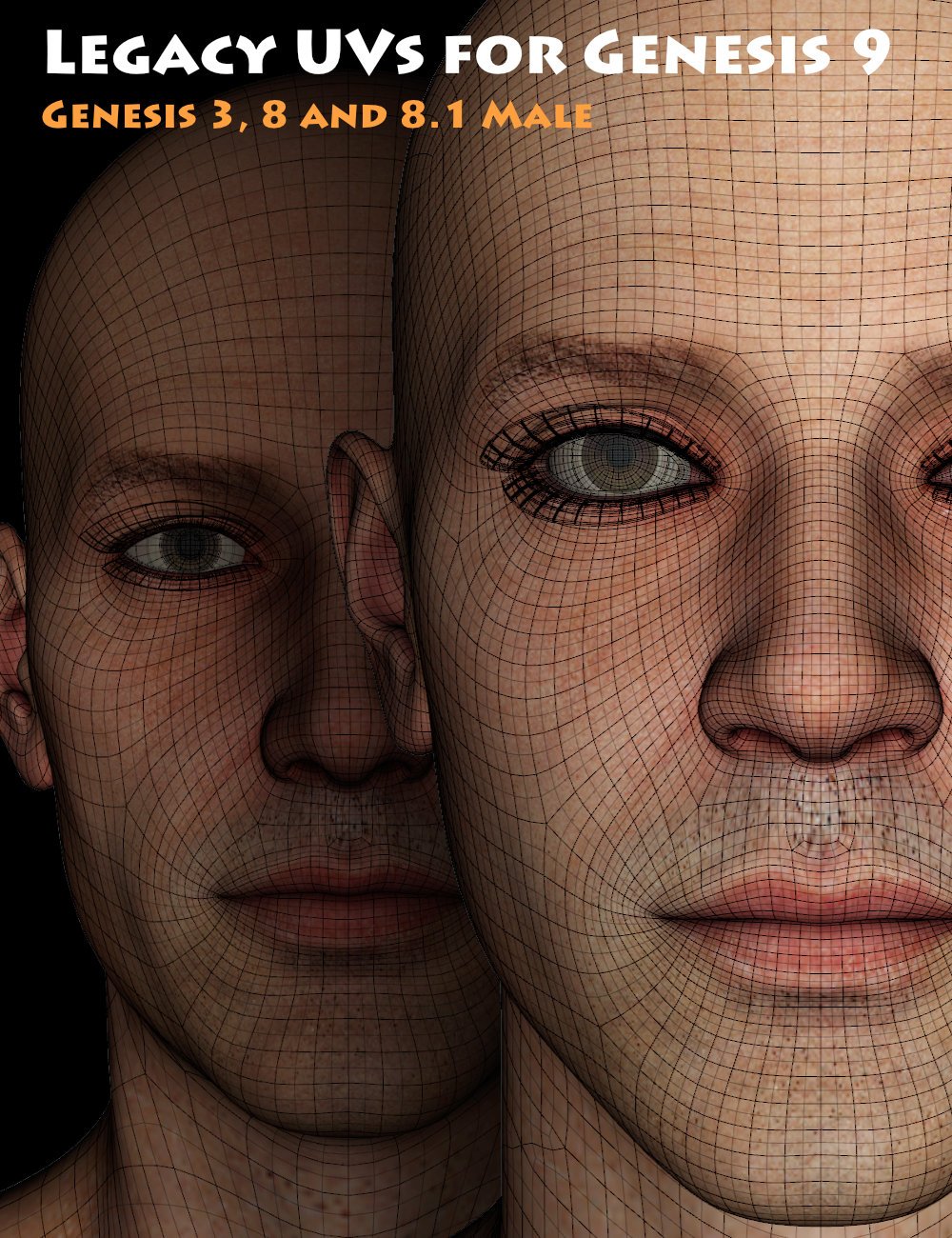 Legacy UVs for Genesis 9: Genesis 3, 8, and 8.1 Male by: Cayman Studios, 3D Models by Daz 3D