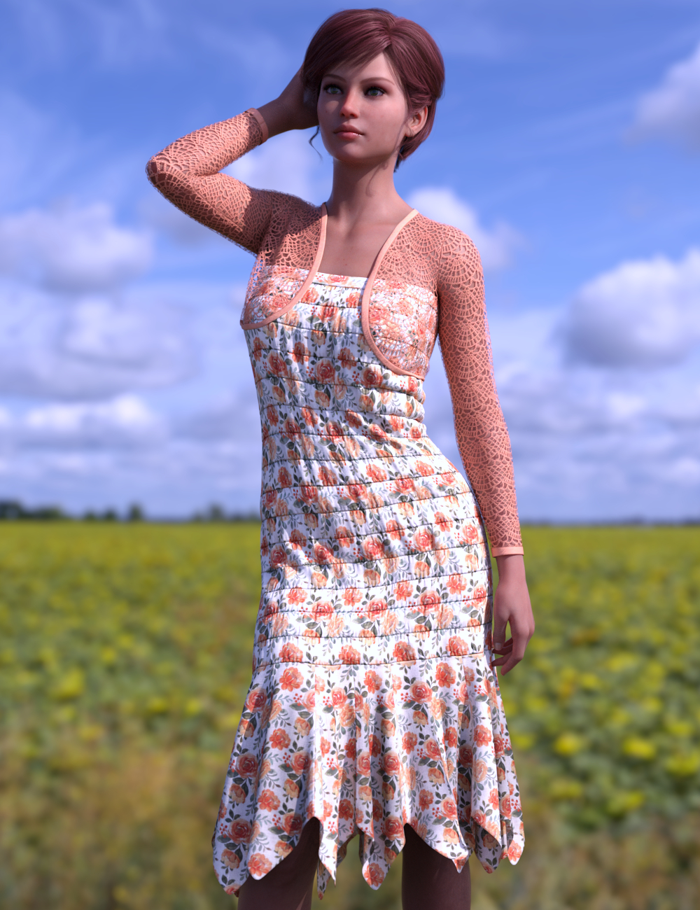 dForce Flor Dios Outfit for Genesis 8 and 8.1 Females by: Leviathan, 3D Models by Daz 3D