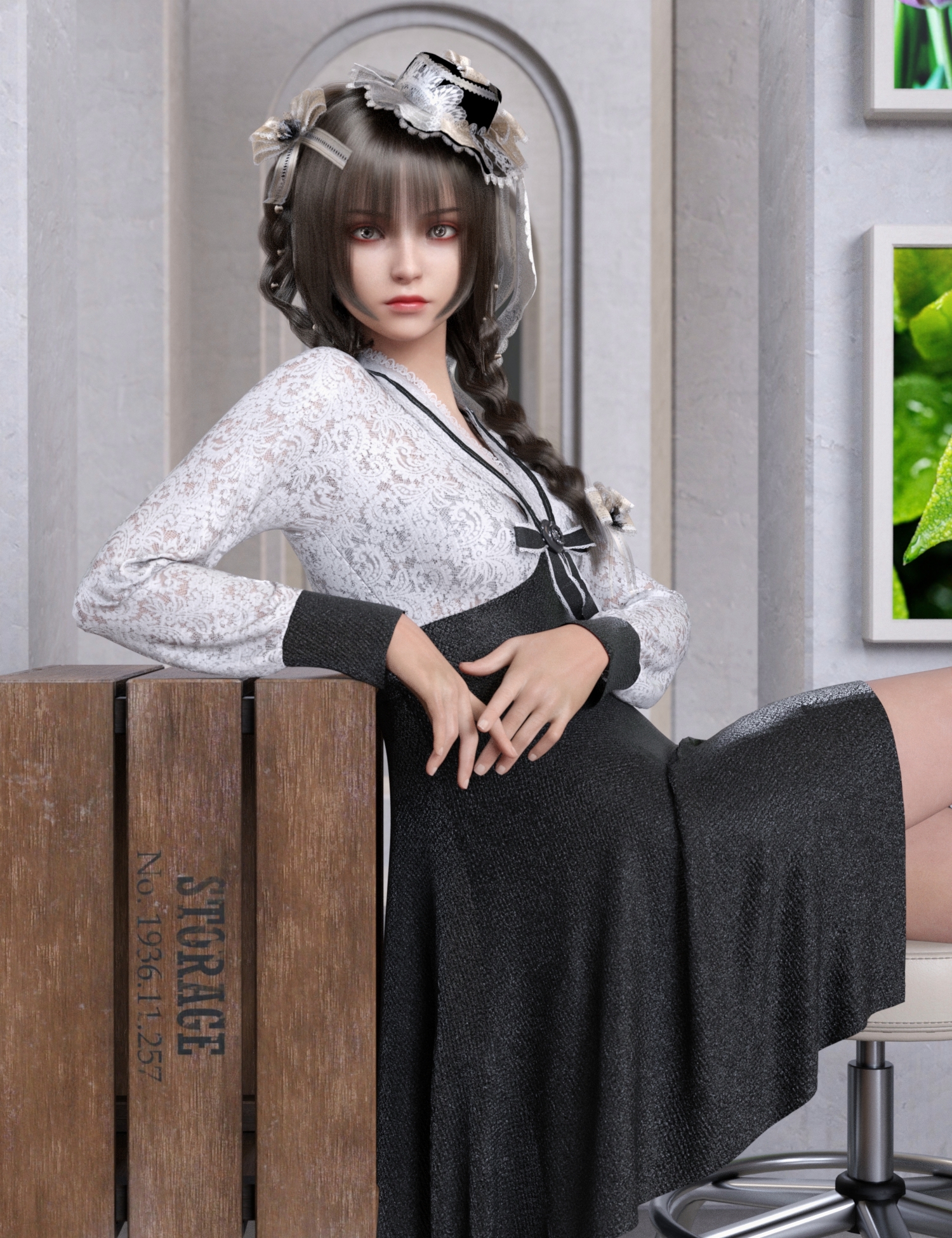 dForce Zou Lovely Outfit for Genesis 9 by: Ergou, 3D Models by Daz 3D