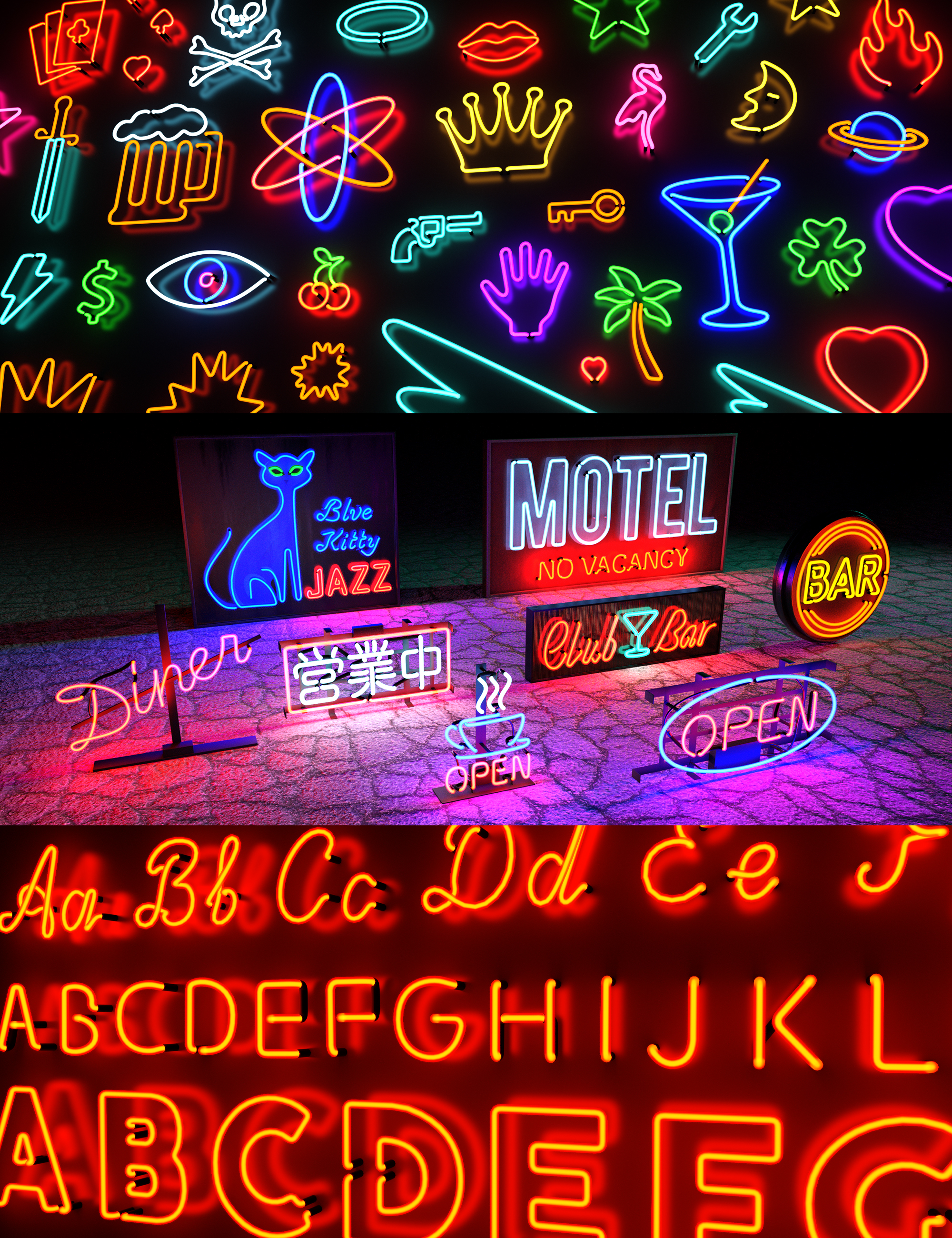 Real Neon Signs by: Those Things, 3D Models by Daz 3D