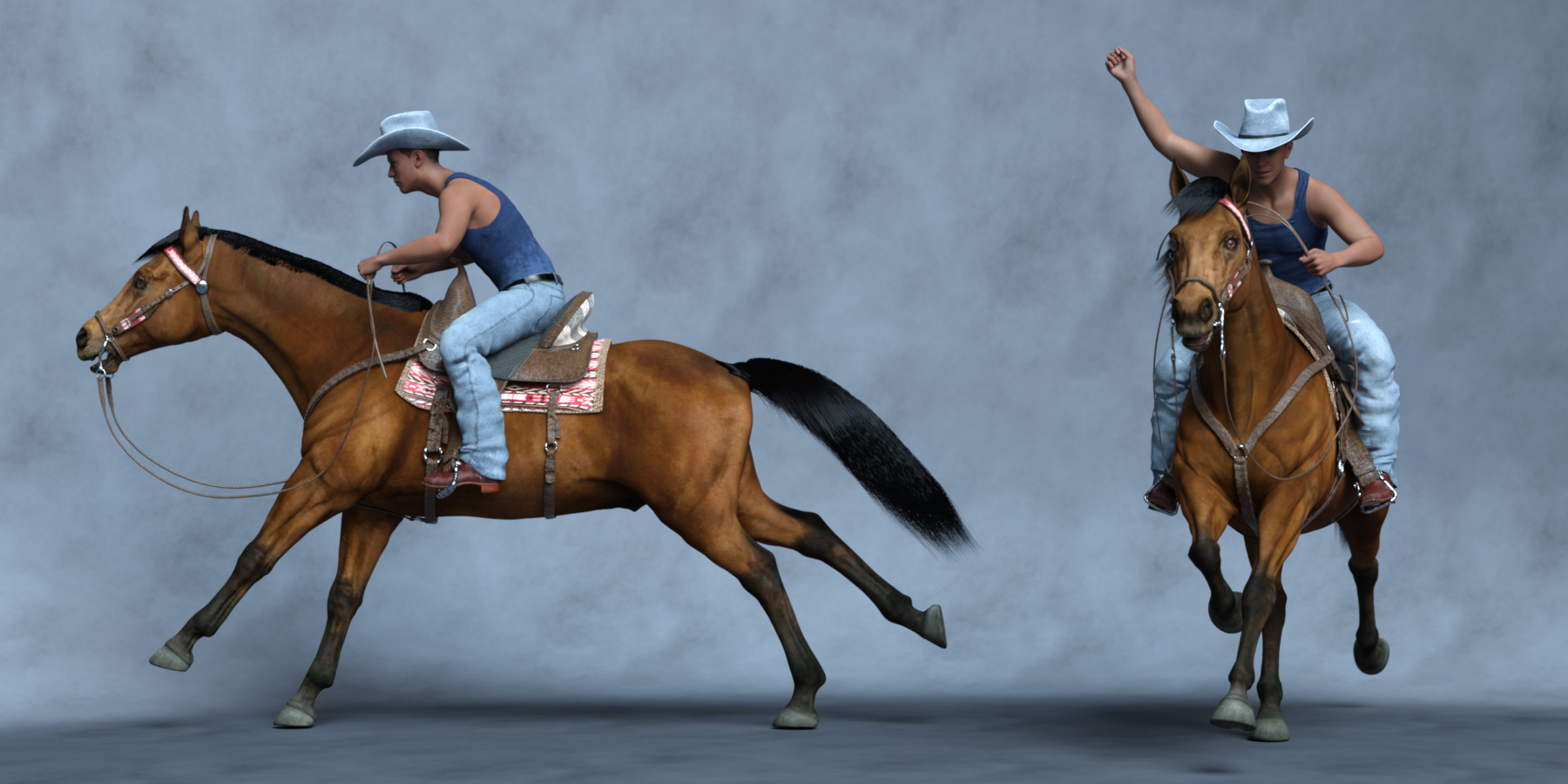 West Ride Hierarchical Poses for Genesis 9 and Daz Horse 3 by: Ensary, 3D Models by Daz 3D