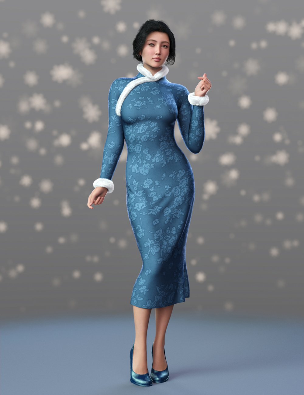 dForce MK Winter Cheongsam Dress for Genesis 9 by: wsmonkeyking, 3D Models by Daz 3D