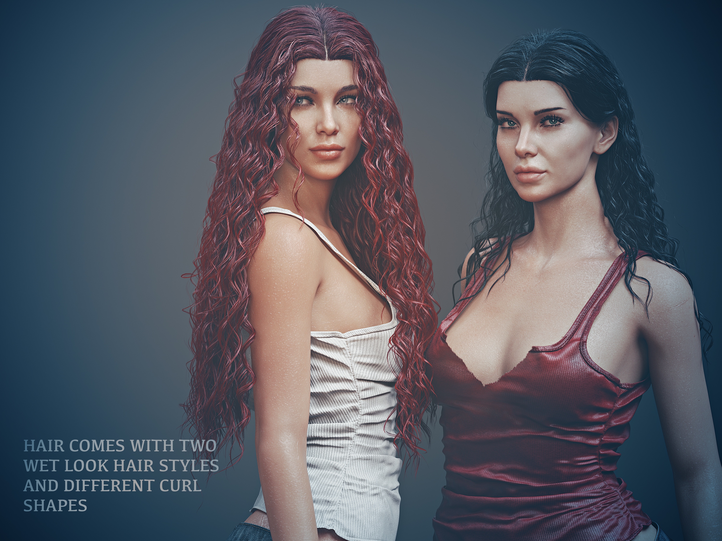 dForce Wet Style Curly Hair for Genesis 8 and 9 by: Linday, 3D Models by Daz 3D