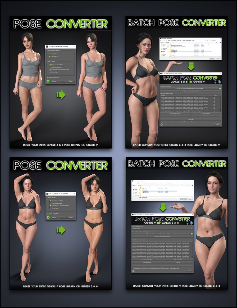 Genesis 9 Pose Converter Bundle by: Zev0bitwelder, 3D Models by Daz 3D