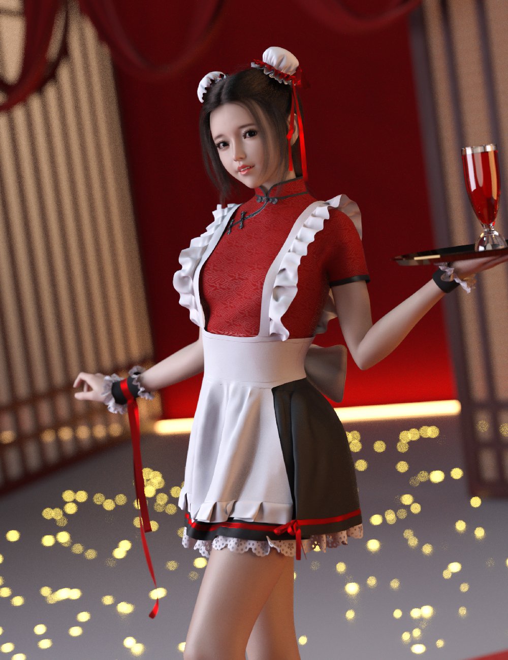 dForce MKTG Buns Maid Outfit for Genesis 8.1 and 9 by: MoonK-TG, 3D Models by Daz 3D