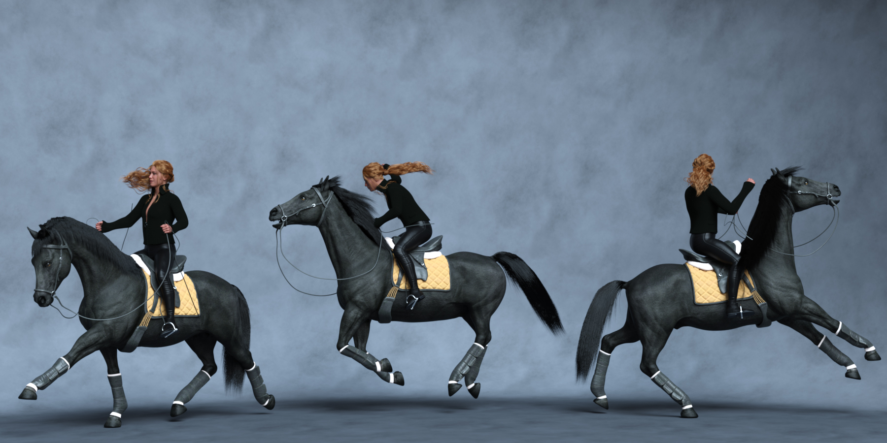 Gentle Horse Poses for Daz Horse 3, English Style Tack, and Genesis 9 by: Ensary, 3D Models by Daz 3D