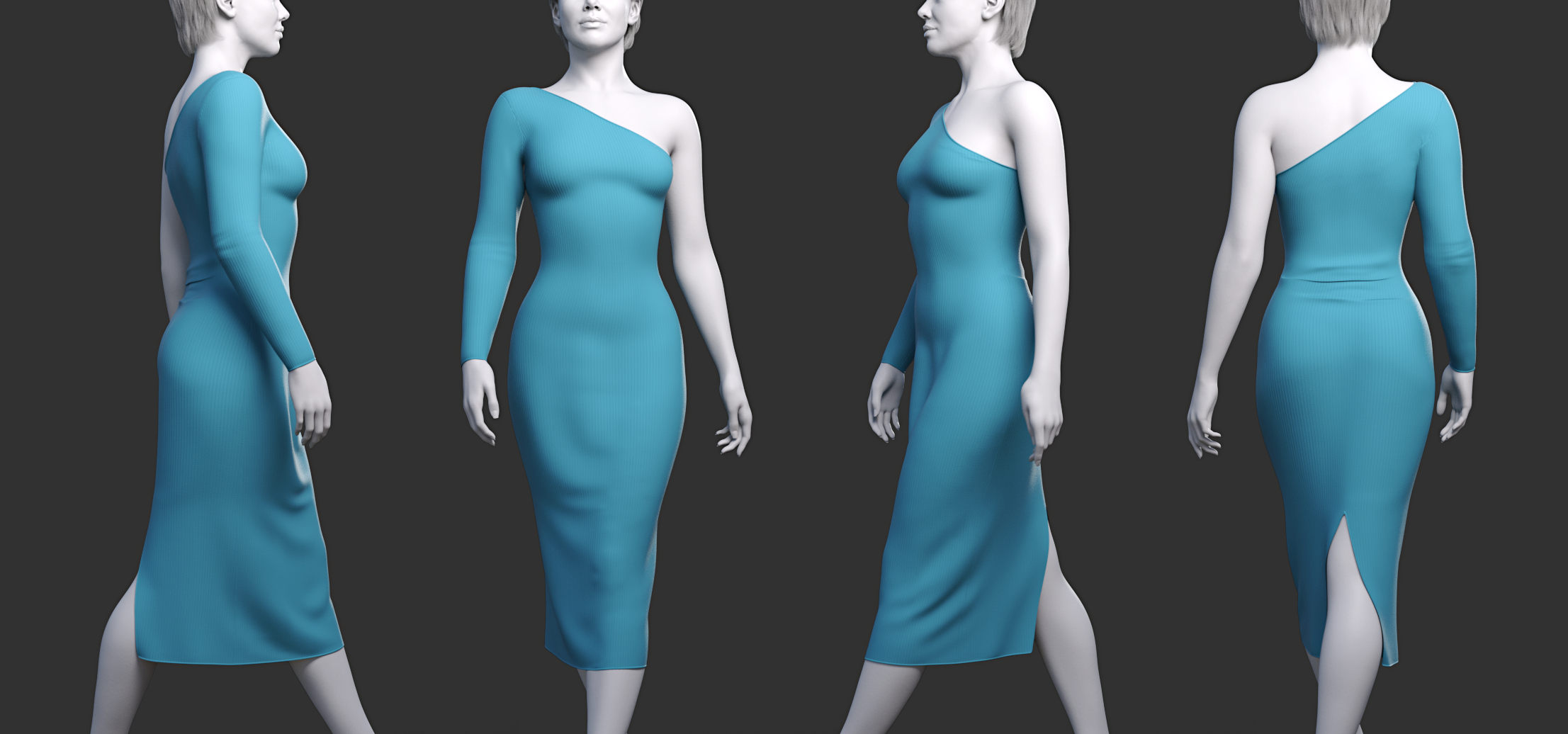 dForce One Shoulder Dress for Genesis 9 by: Toyen, 3D Models by Daz 3D