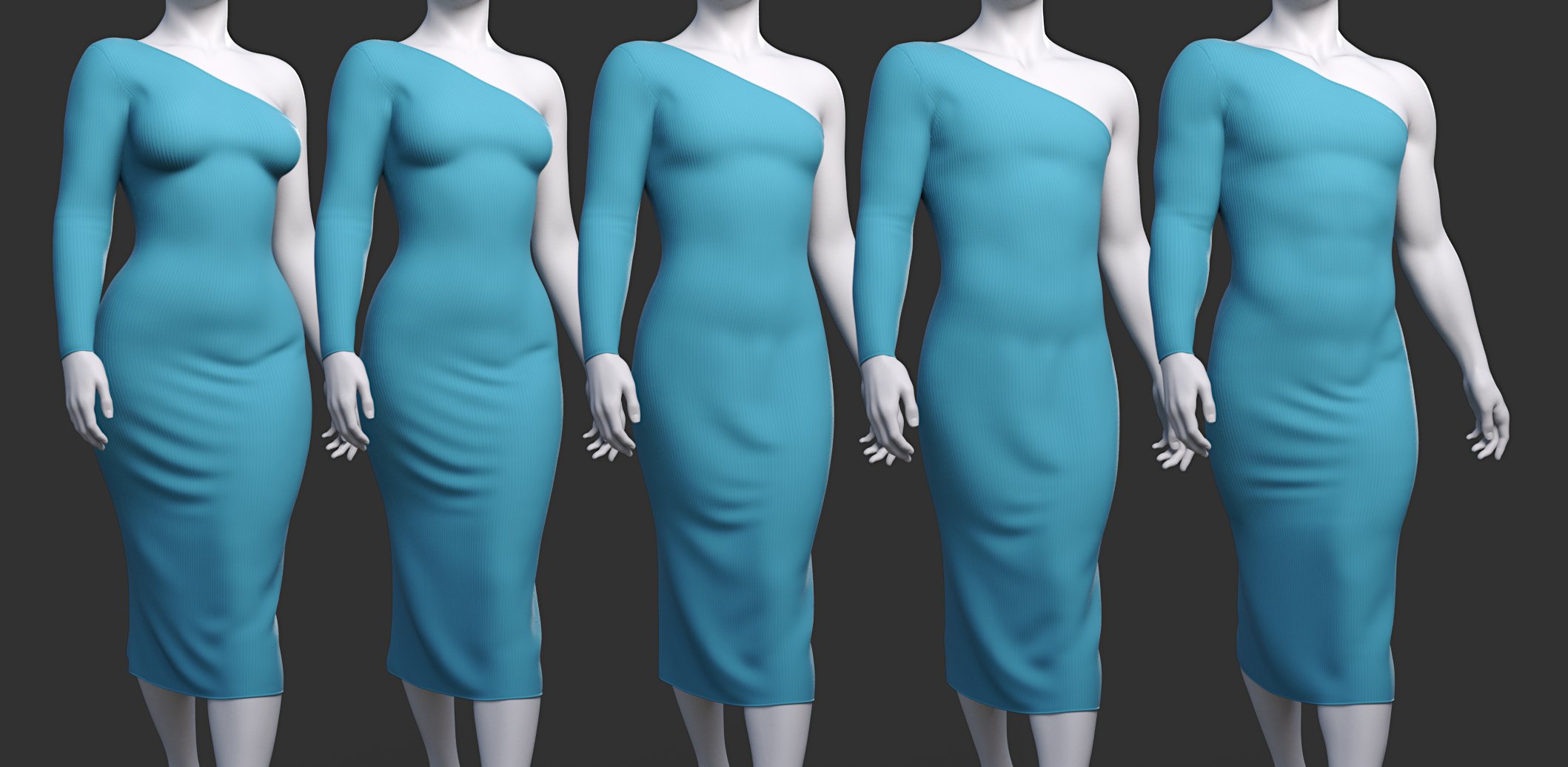 dForce One Shoulder Dress for Genesis 9 by: Toyen, 3D Models by Daz 3D