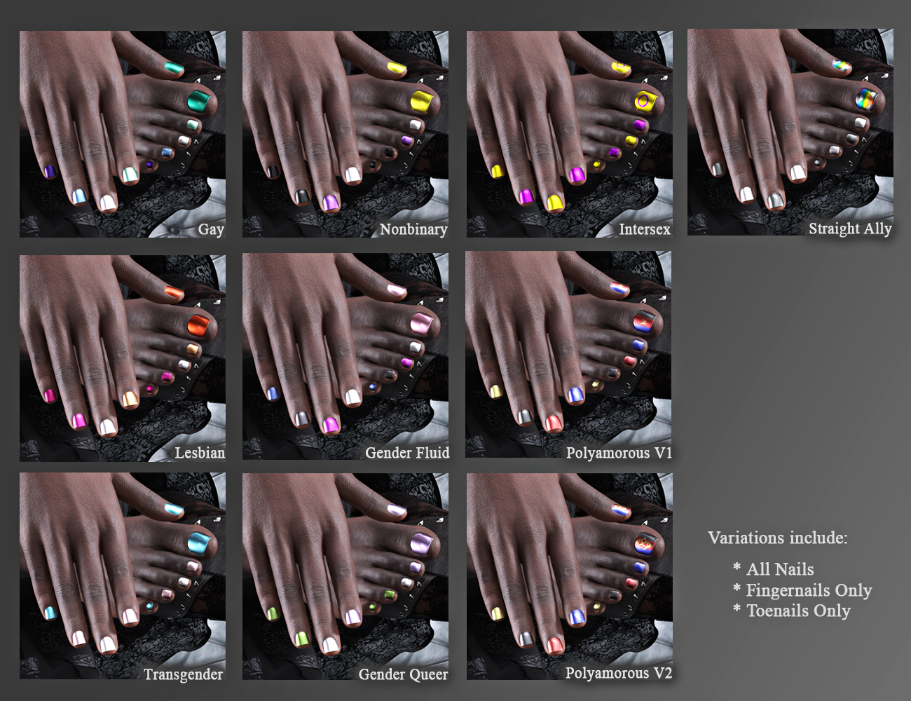 SBibb Pride Nails for Genesis 9 by: SBibb, 3D Models by Daz 3D